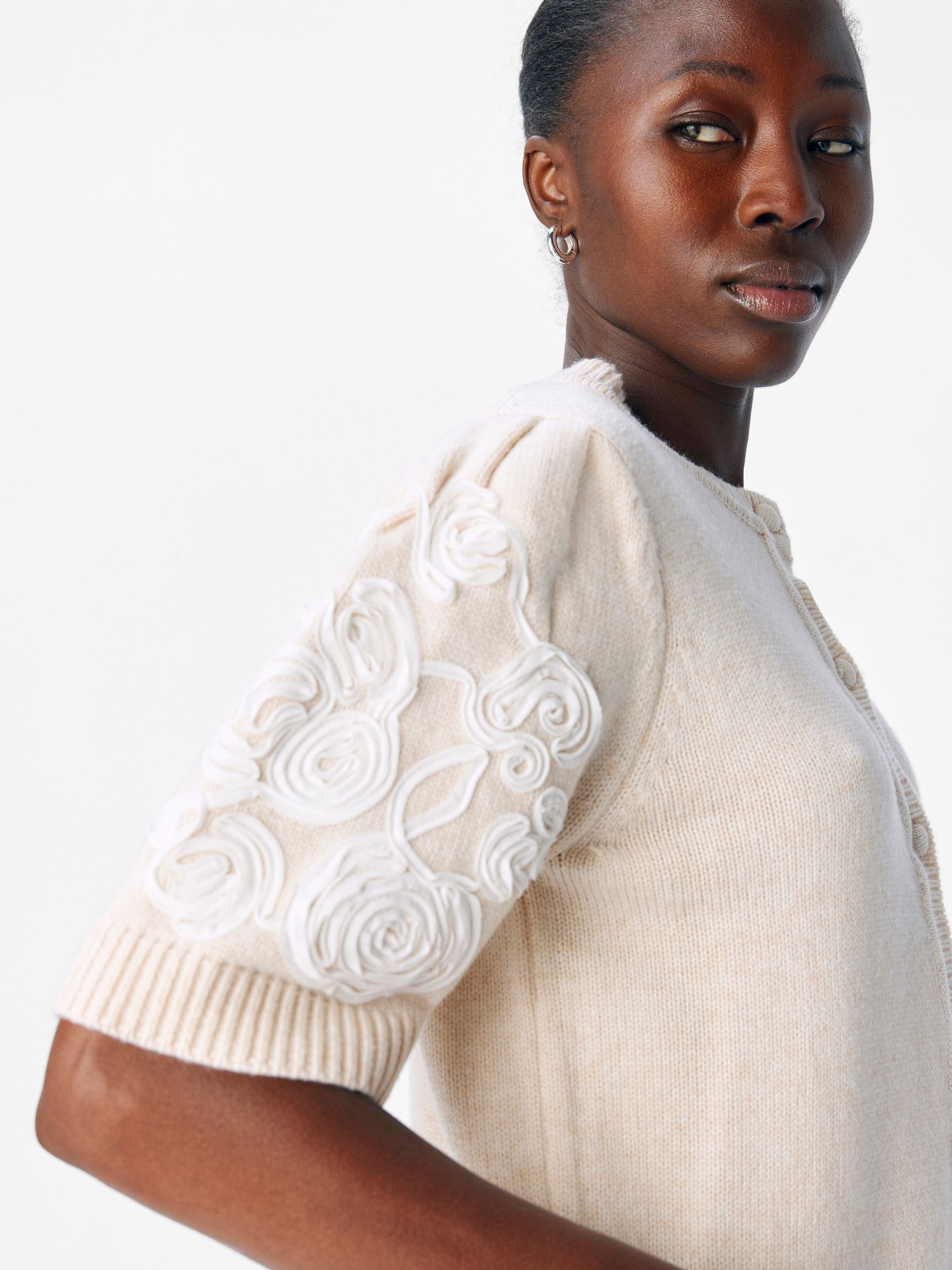 Object OBJJANE 2/4 RE KNIT CARDIGAN 140 White Sand/Mel. w. white emb. 2900159277033