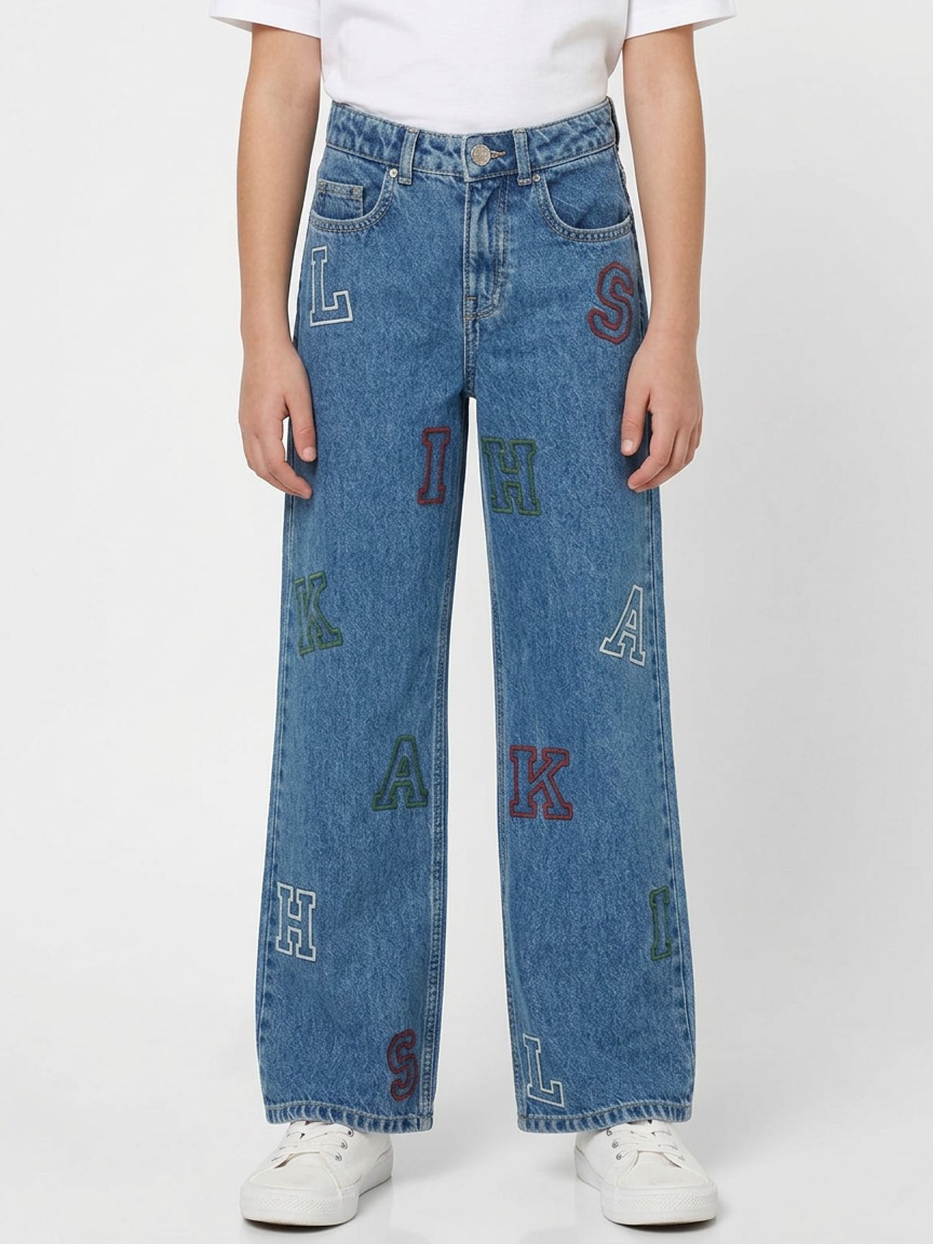 Kids Only KOGJUICY HW WIDE LEG COLLEGE JEANS Medium Blue Denim/NAS365 00114631-EKA26011400000845