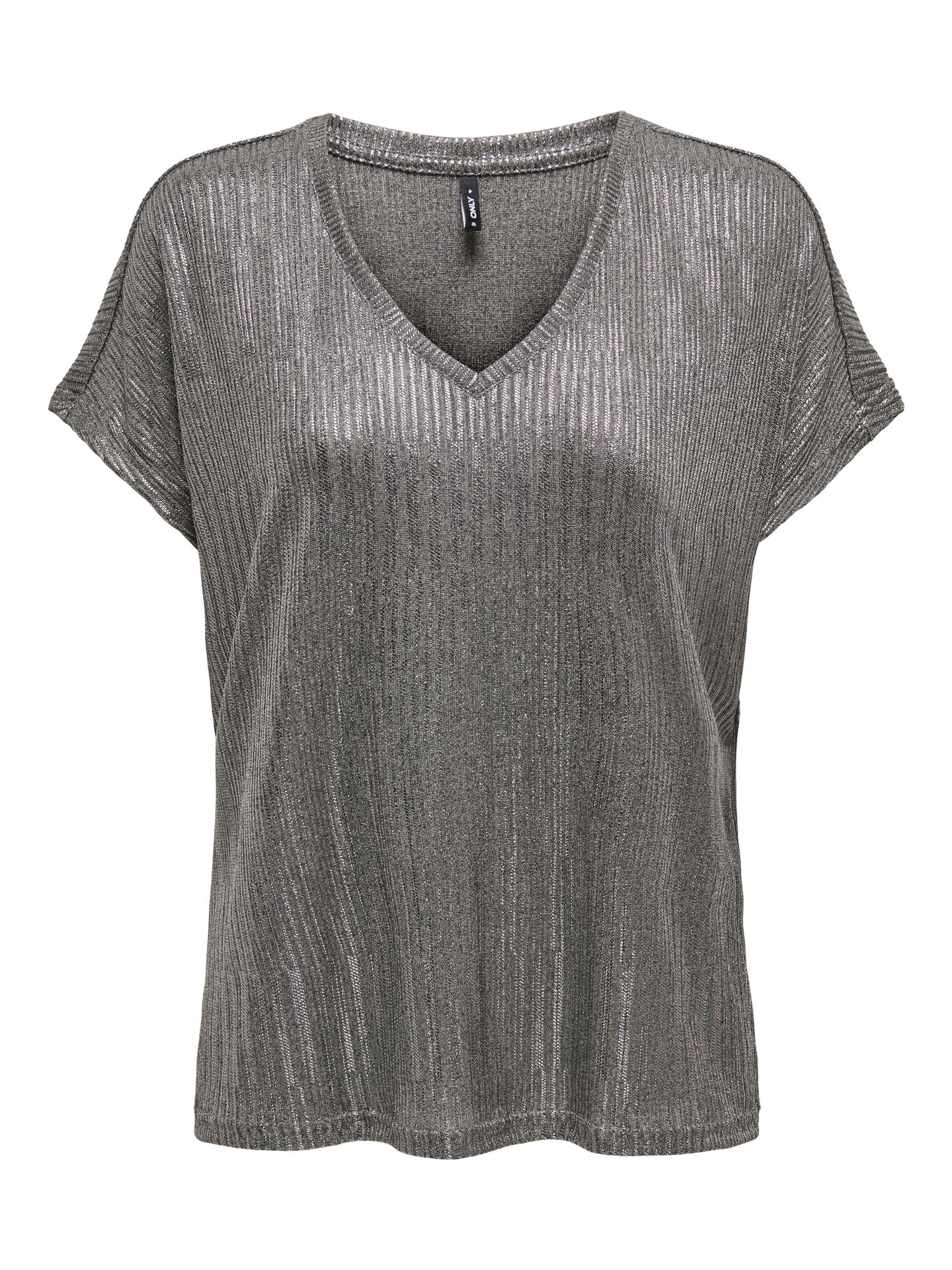 Only ONLMIRINDA S/S V-NECK TOP PRI JRS Dark Grey Melange/Gun metallic 00114680-EKA26011400003078