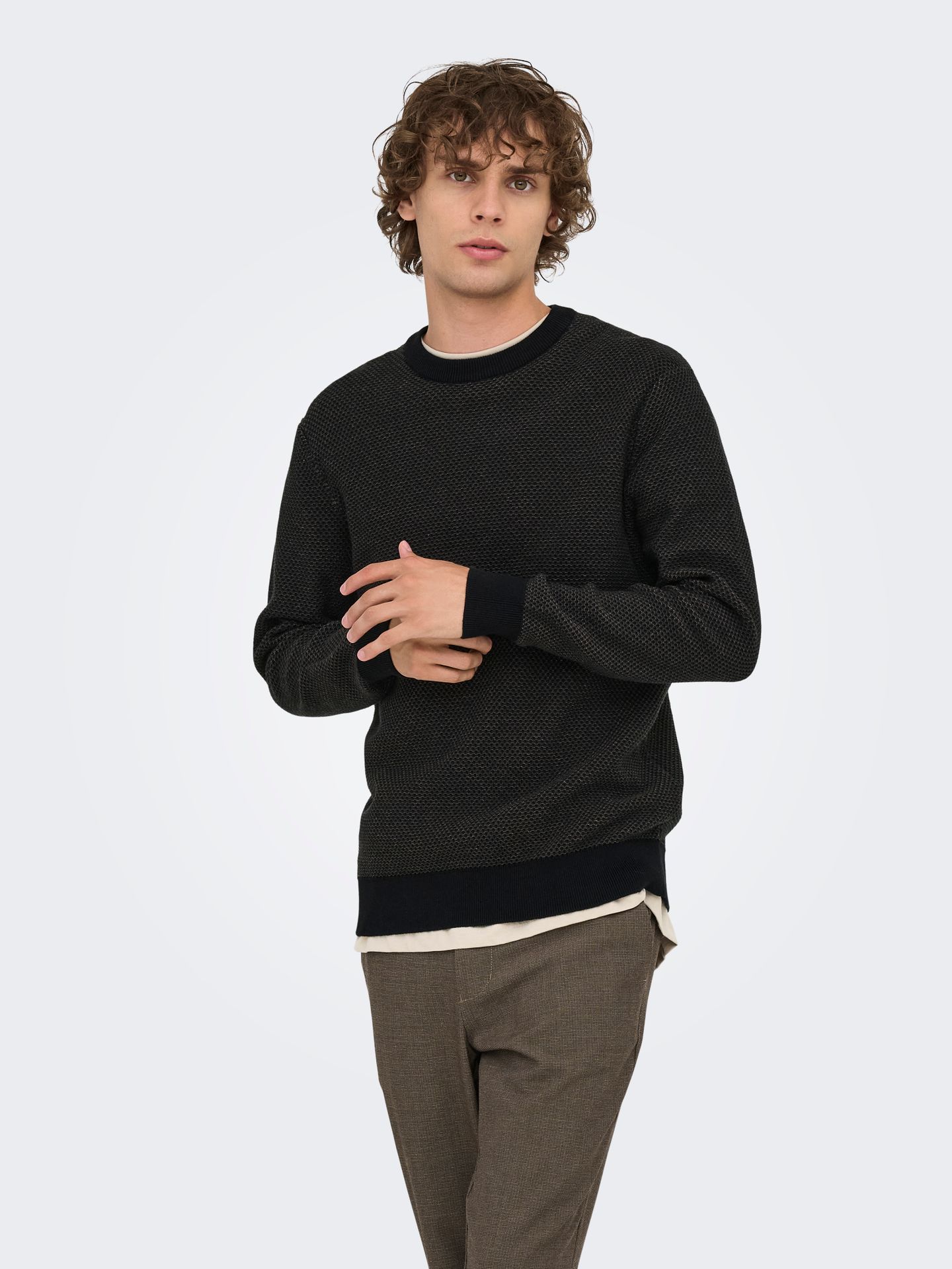 Only & Sons ONSMORGAN 12 STRUCTURE CREW KNIT NO Black/BLACK BLACK 00114685-EKA26011400000042