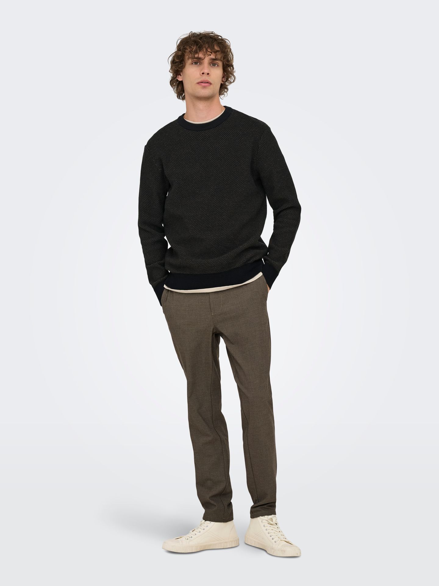 Only & Sons ONSMORGAN 12 STRUCTURE CREW KNIT NO Black/BLACK BLACK 2900159351023