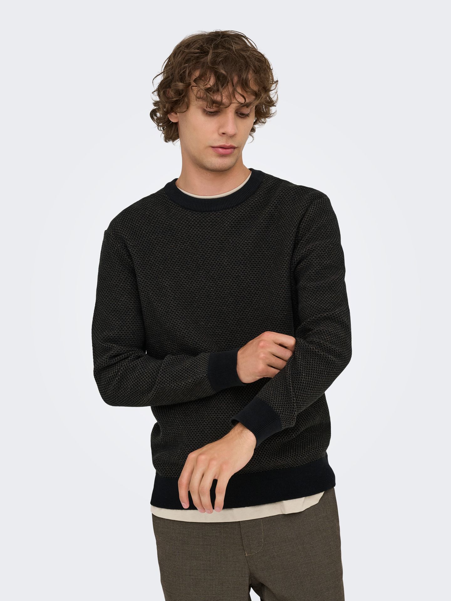 Only & Sons ONSMORGAN 12 STRUCTURE CREW KNIT NO Black/BLACK BLACK 2900159351023