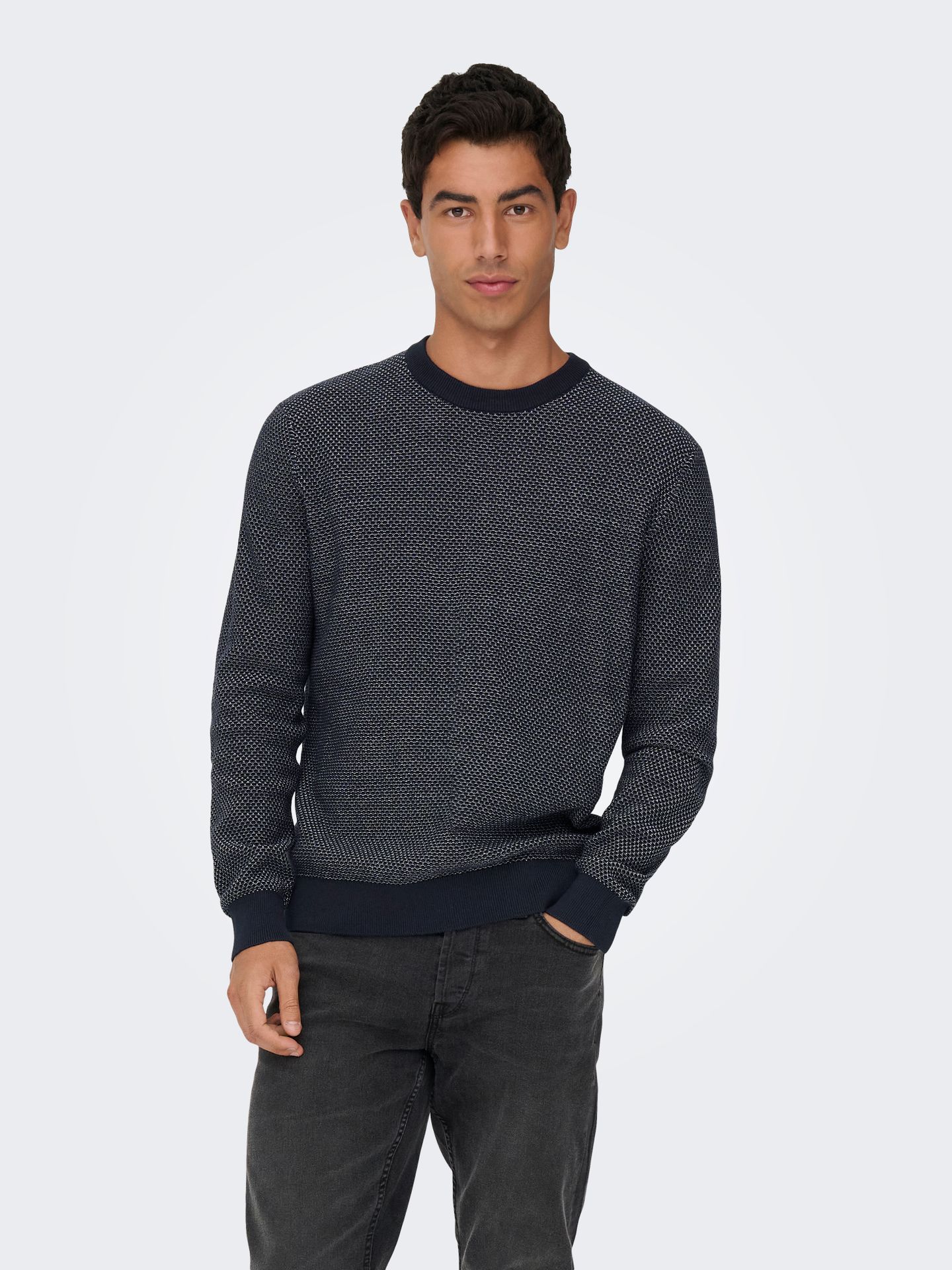 Only & Sons ONSMORGAN 12 STRUCTURE CREW KNIT NO Navy Blazer/CLOUD DANCER 2900159664031