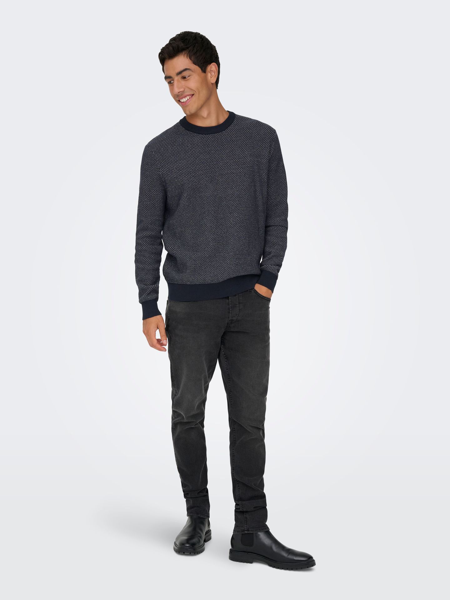 Only & Sons ONSMORGAN 12 STRUCTURE CREW KNIT NO Navy Blazer/CLOUD DANCER 2900159664031