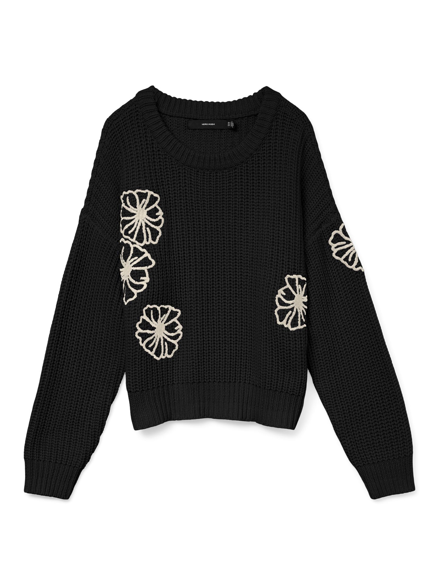 Vero Moda VMLAURA LS O-NECK PULLOVER BOO Black/SNOQ WHITE EMB 2900159394020