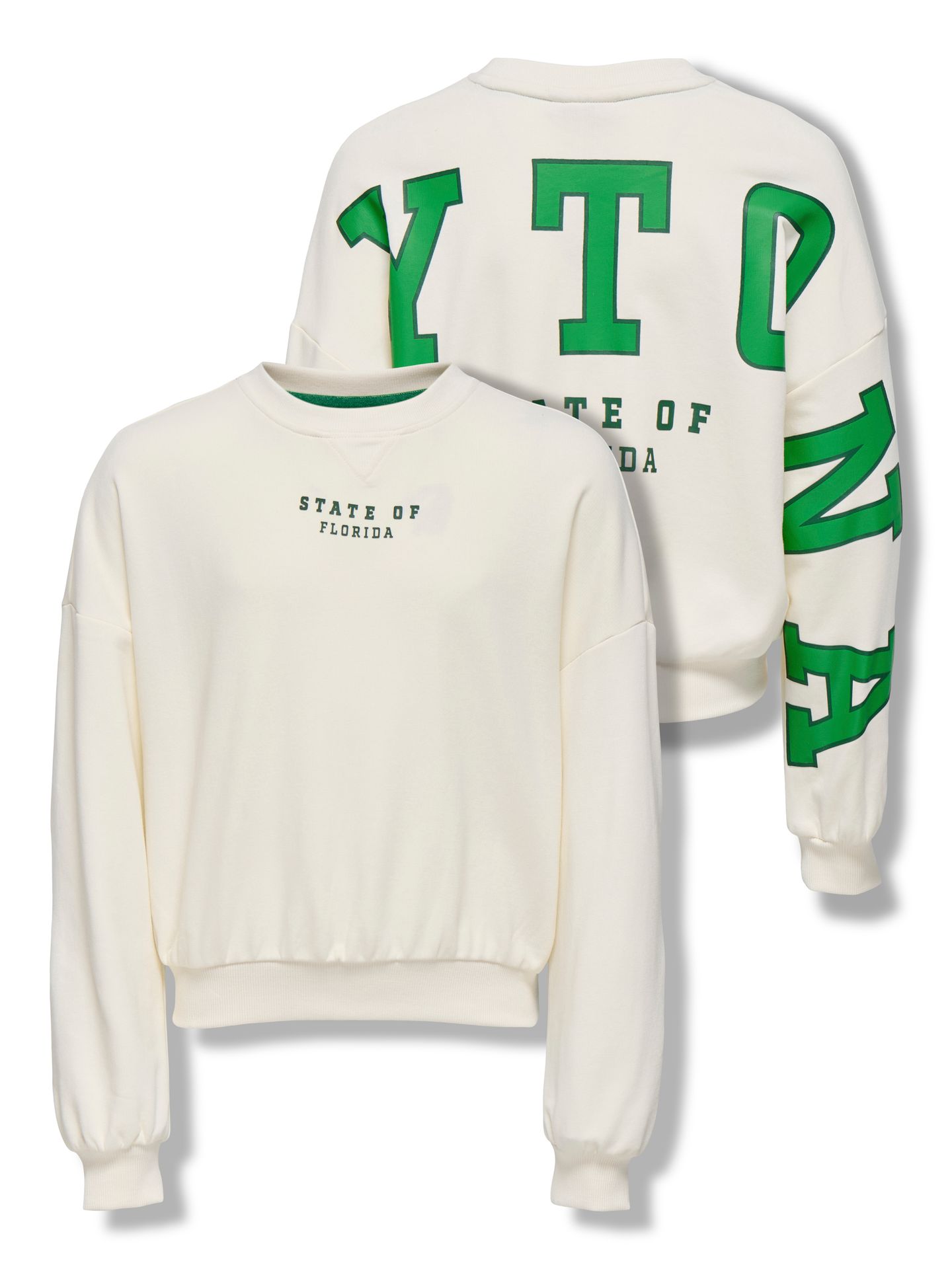 Only KOGSALLY LIFE L/S OVZ O-NECK SWT Antique White/Daytona/Medium Green 2900159392019