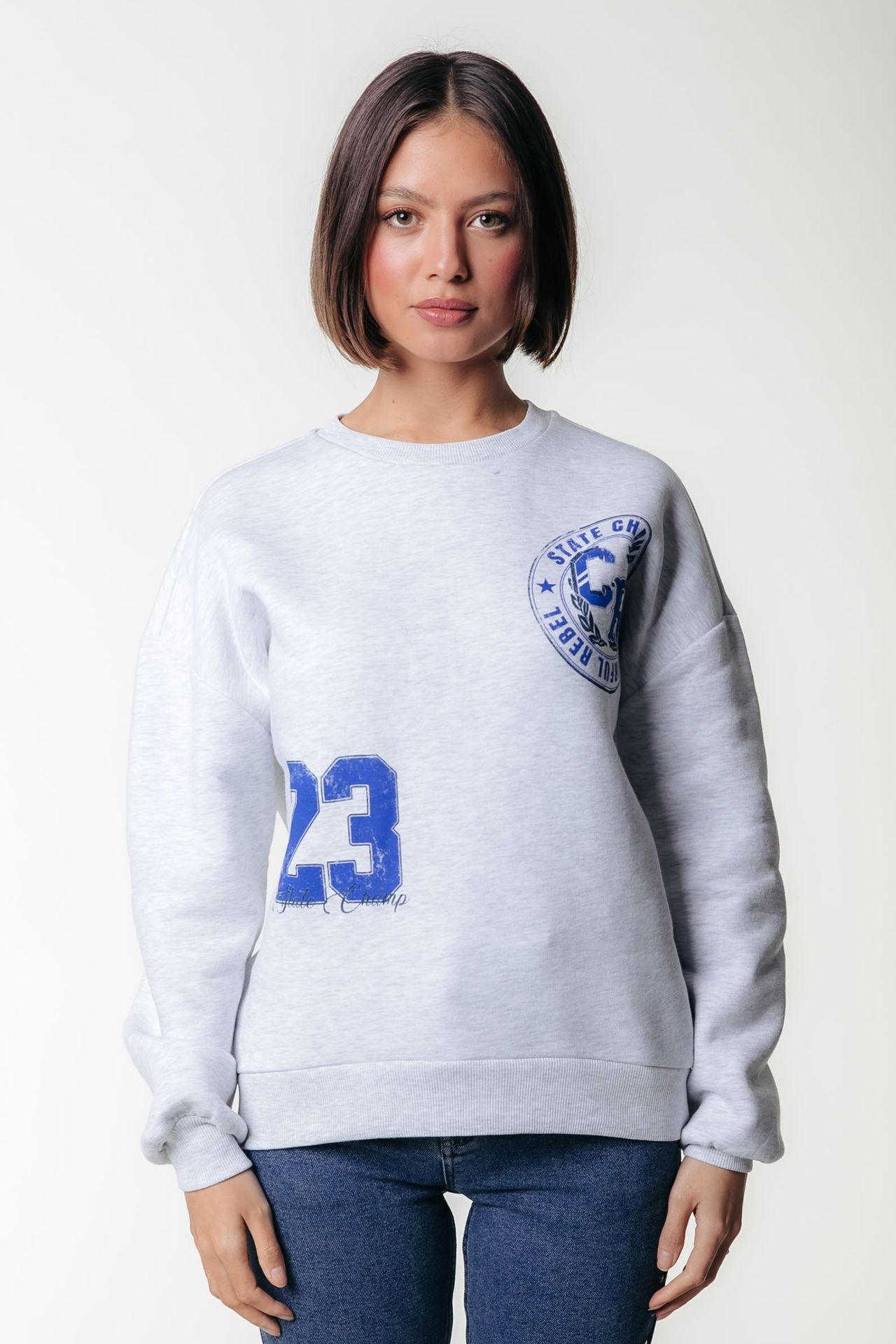 Colourful Rebel State Champ 23 Dropped Shoulder Sweat 213 light grey melange 00114732-EKA26011600000029