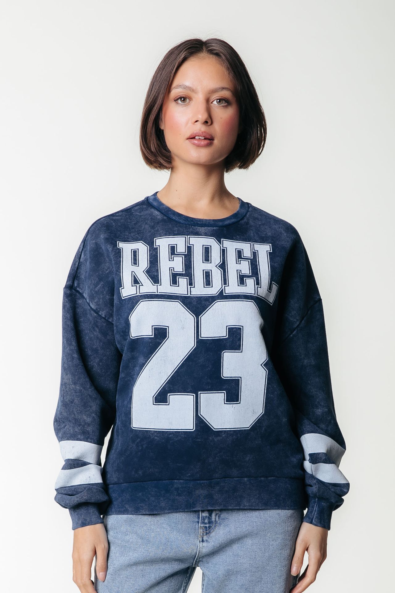 Colourful Rebel Rebel 23 Acid Wash Dropped Shoulder Sweat 557 denim blue 00114733-EKA26011600000055