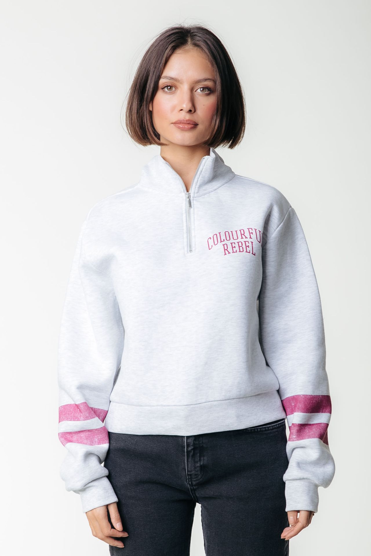 Colourful Rebel Varsity Logo Relaxed Zip Sweat 213 light grey melange 00114738-EKA26011600000029
