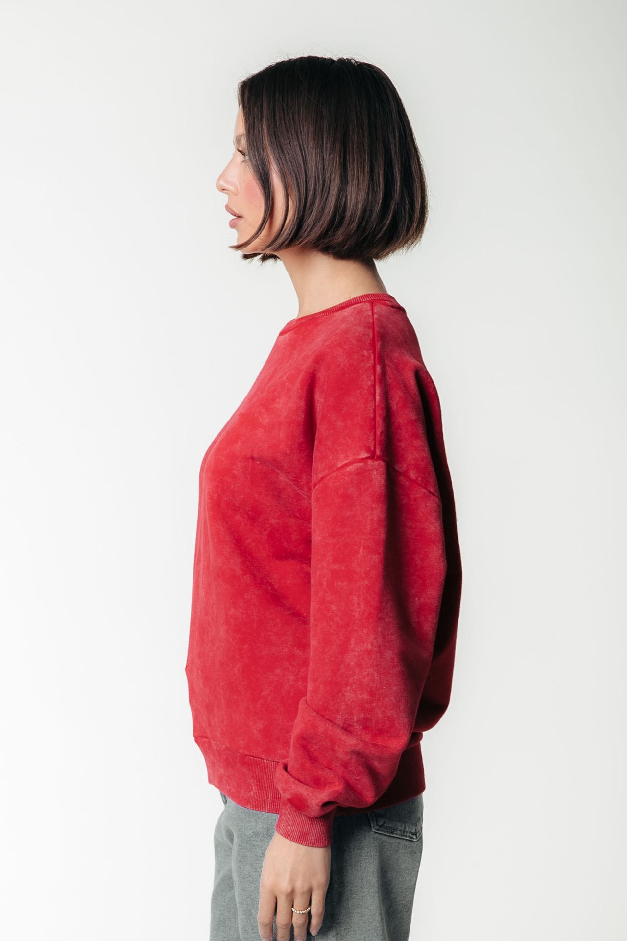 Colourful Rebel Rebel Braid Acid Wash Dropped Shoulder Sweat 606 medium red 2900159430063