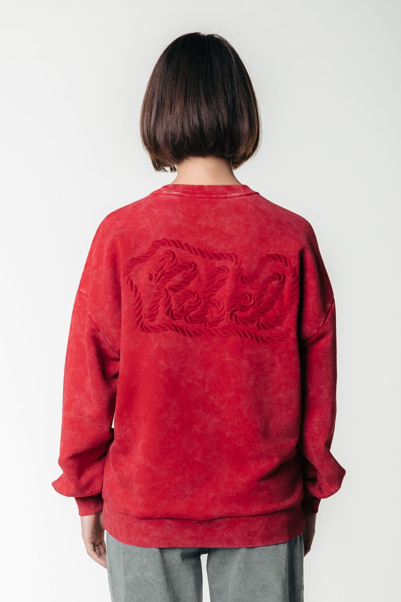 Colourful Rebel Rebel Braid Acid Wash Dropped Shoulder Sweat 606 medium red 2900159430063