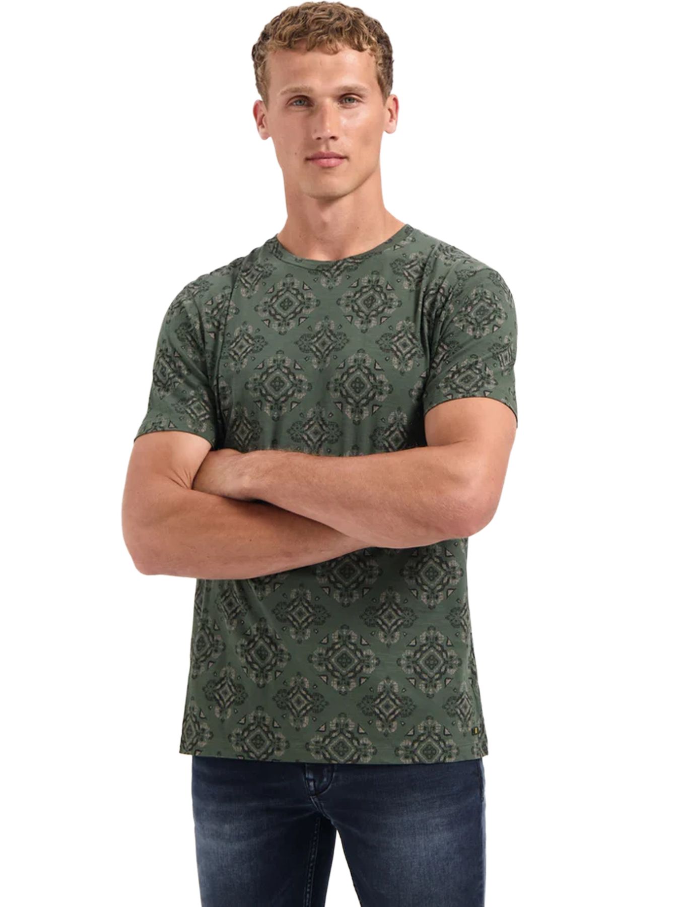 No Excess T-Shirt Crewneck Allover Printed Garment Dyed Slub 052 dark green 2900159445081