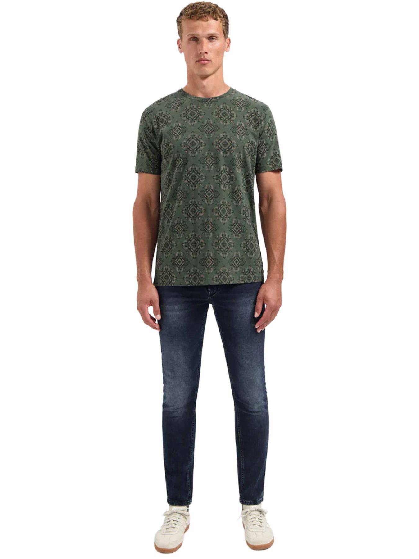 No Excess T-Shirt Crewneck Allover Printed Garment Dyed Slub 052 dark green 2900159445067