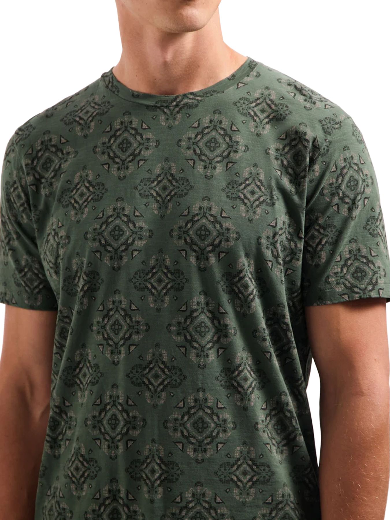 No Excess T-Shirt Crewneck Allover Printed Garment Dyed Slub 052 dark green 2900159445067