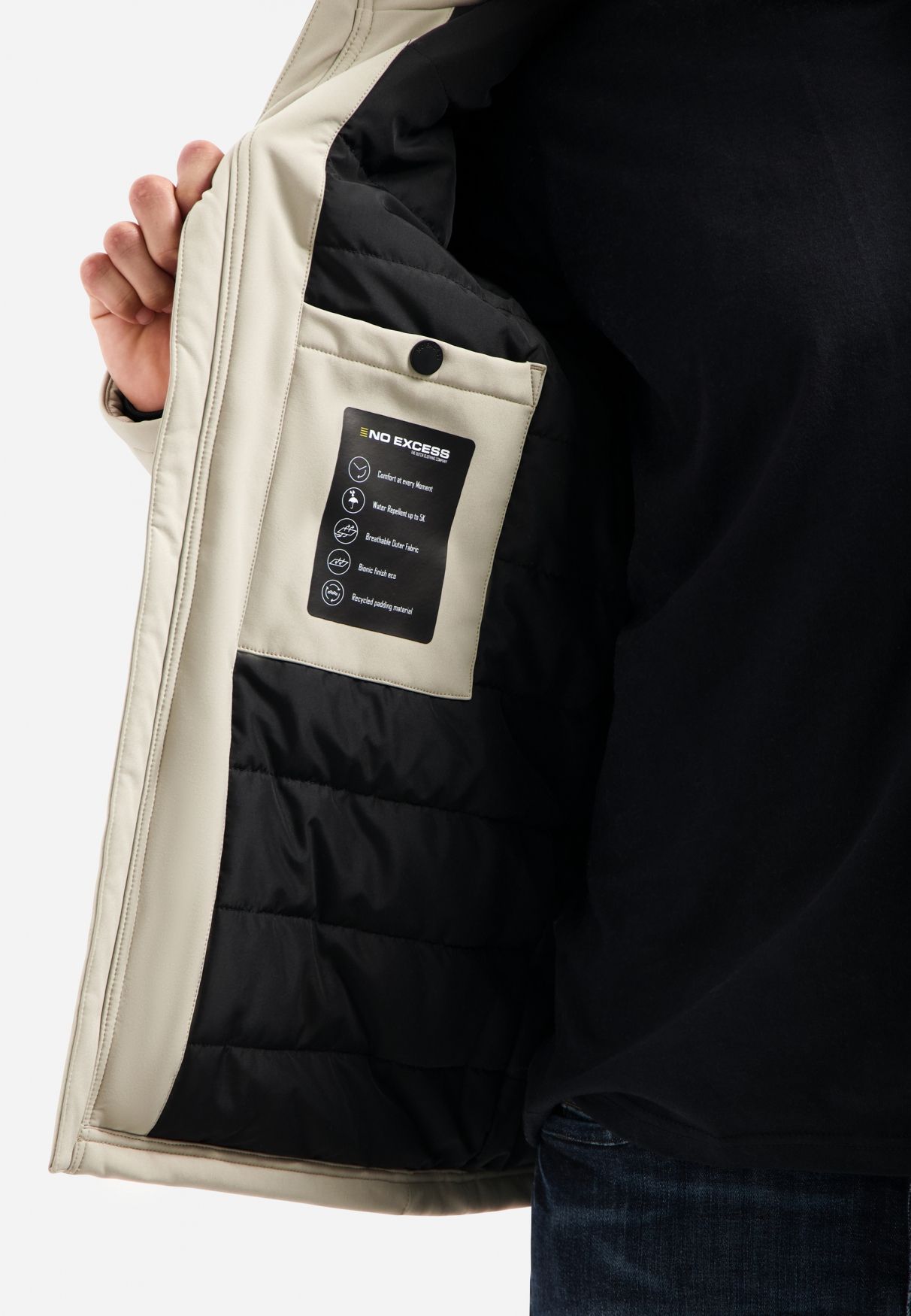 No Excess Jacket Short Fit Hooded Softshell Stretch 014 stone 2900159450047