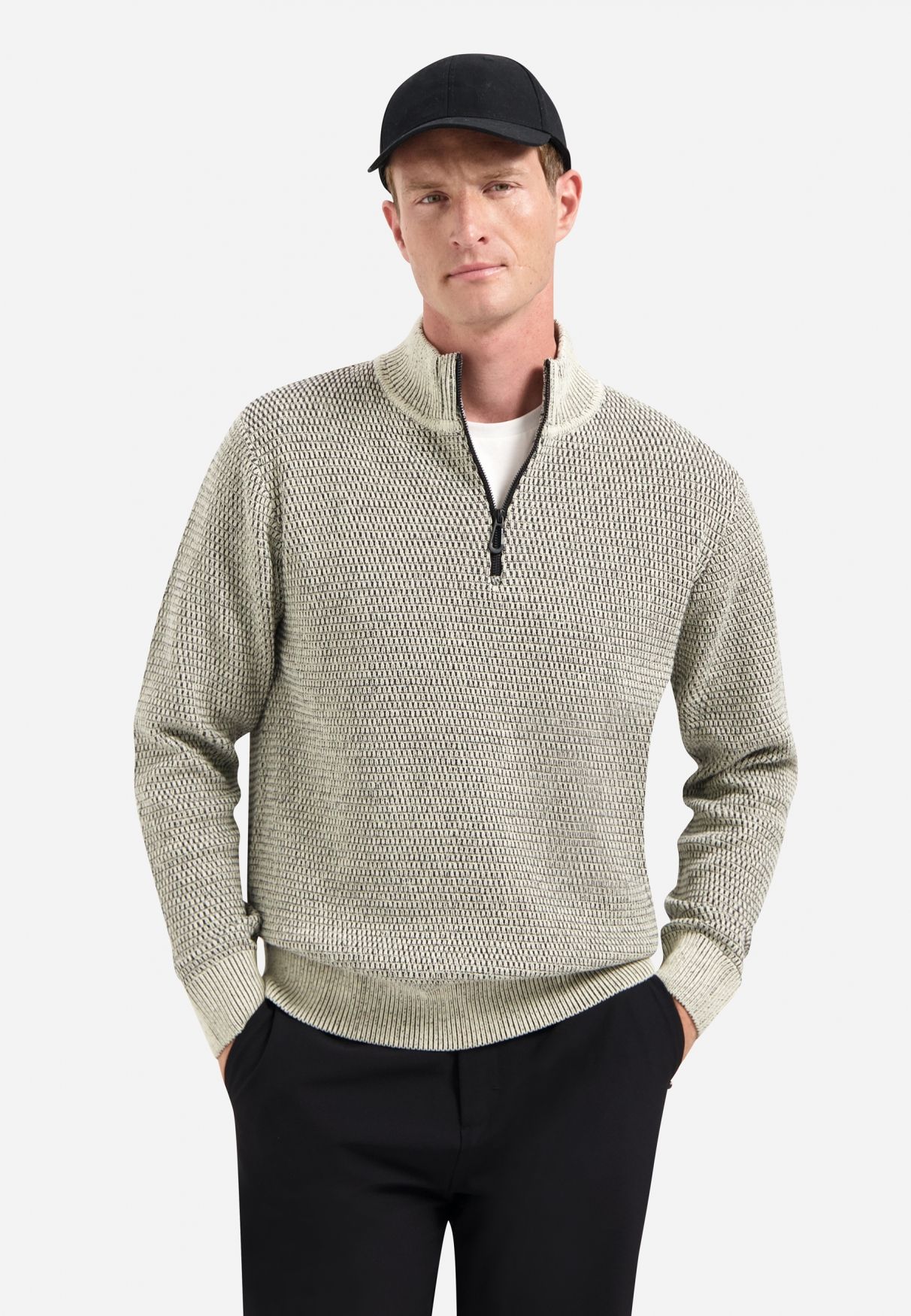 No Excess Pullover Half Zipper 2 Coloured Melange 014 stone 2900159466048