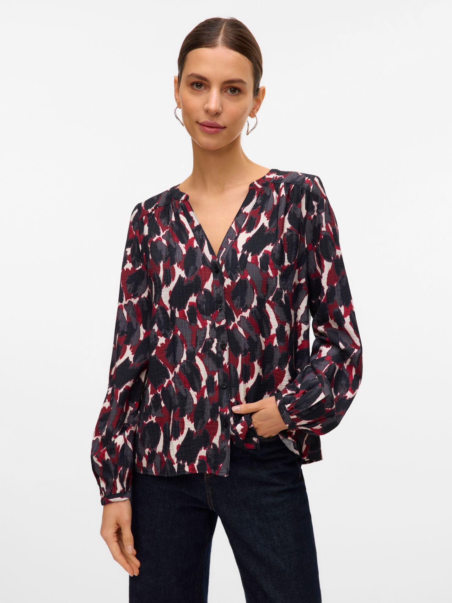 Vero Moda VMFANINI L/S SHIRT WVN BTQ GA Karanda Red/Fanini 2900159528012