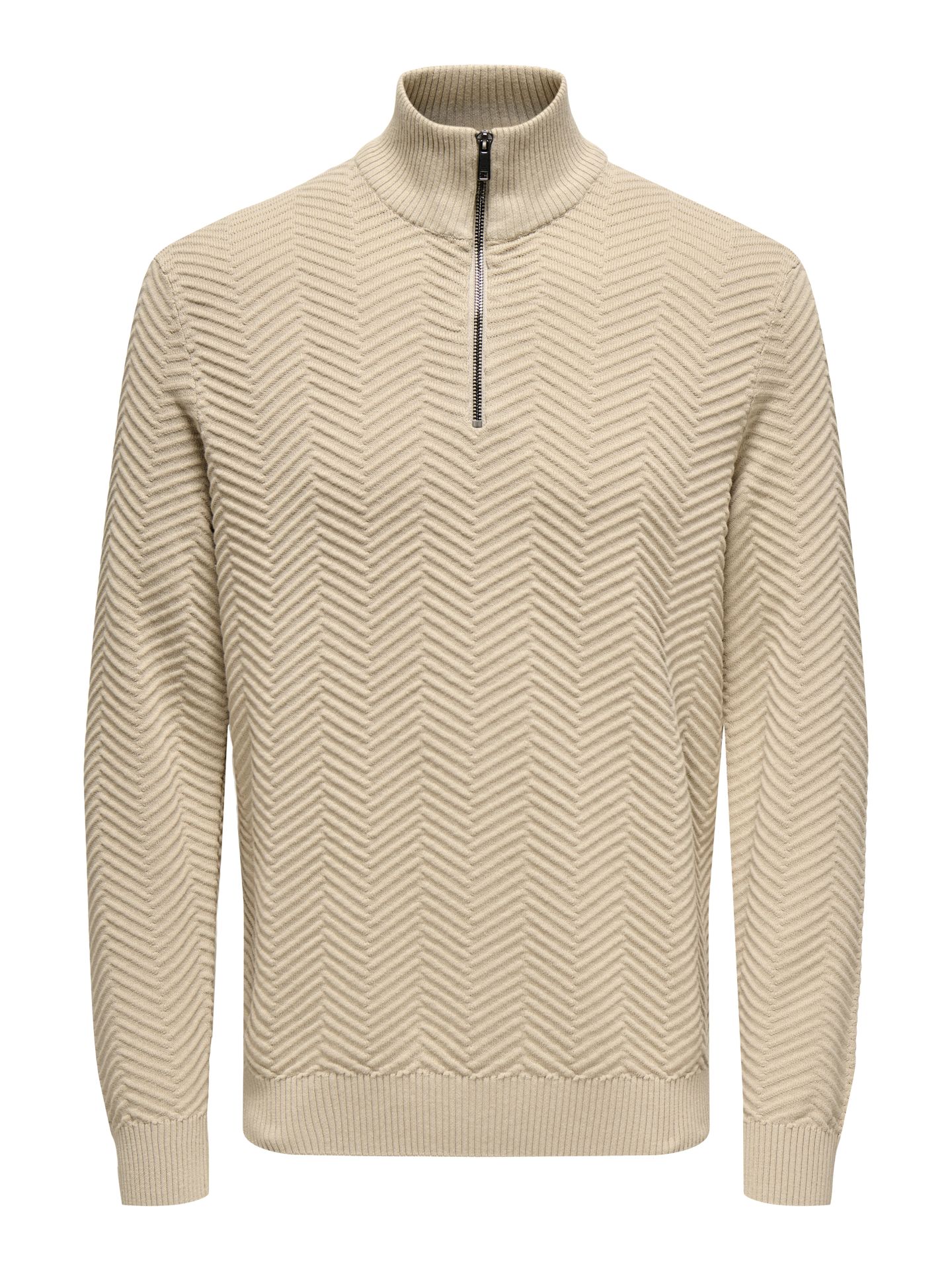 Only & Sons ONSMACE REG HERRINGBONE HALF ZIP KN Silver Lining/MELANGE 00114899-EKA26011400001994