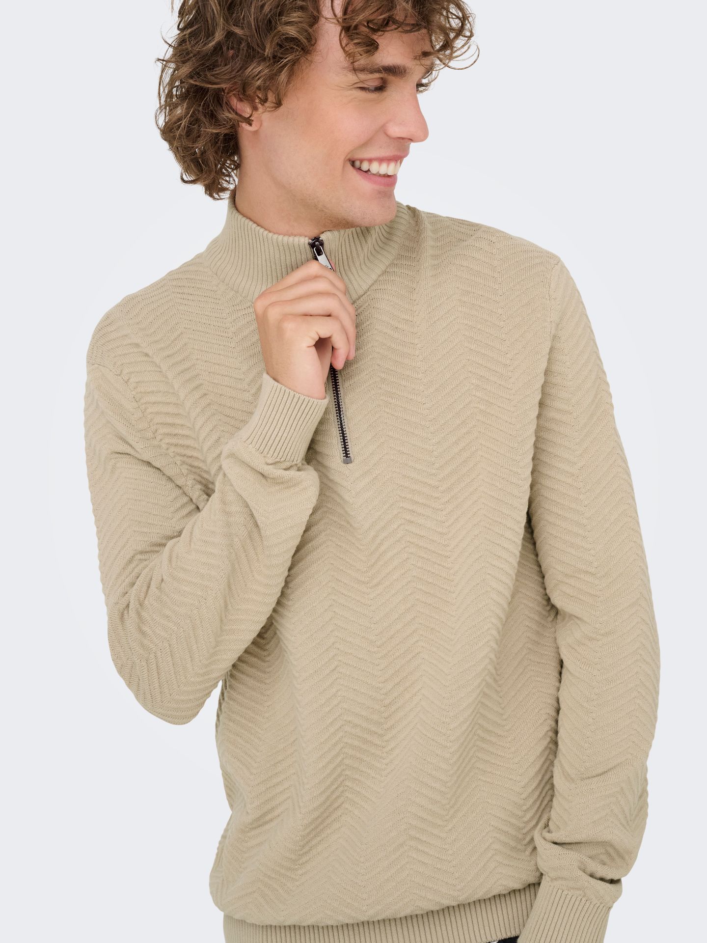 Only & Sons ONSMACE REG HERRINGBONE HALF ZIP KN Silver Lining/MELANGE 2900159676027