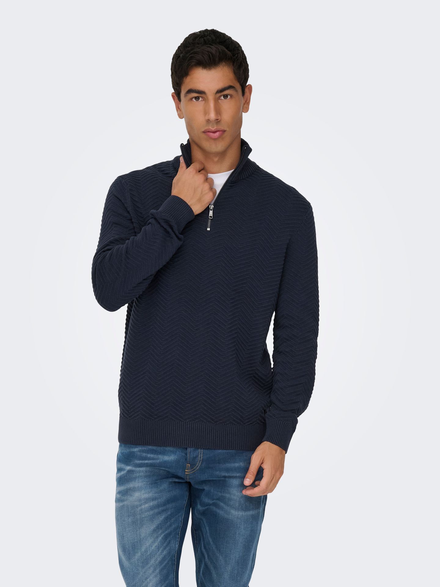 Only & Sons ONSMACE REG HERRINGBONE HALF ZIP KN Navy Blazer 00114899-EKA26011400002295