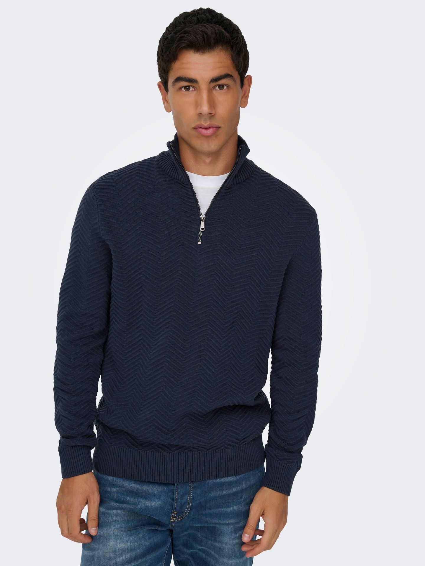 Only & Sons ONSMACE REG HERRINGBONE HALF ZIP KN Navy Blazer 2900159685043