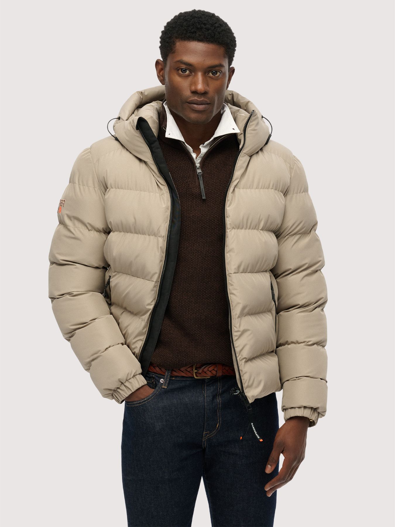 Superdry Hooded sports puffer jacket Winter twig beige 2900160474094