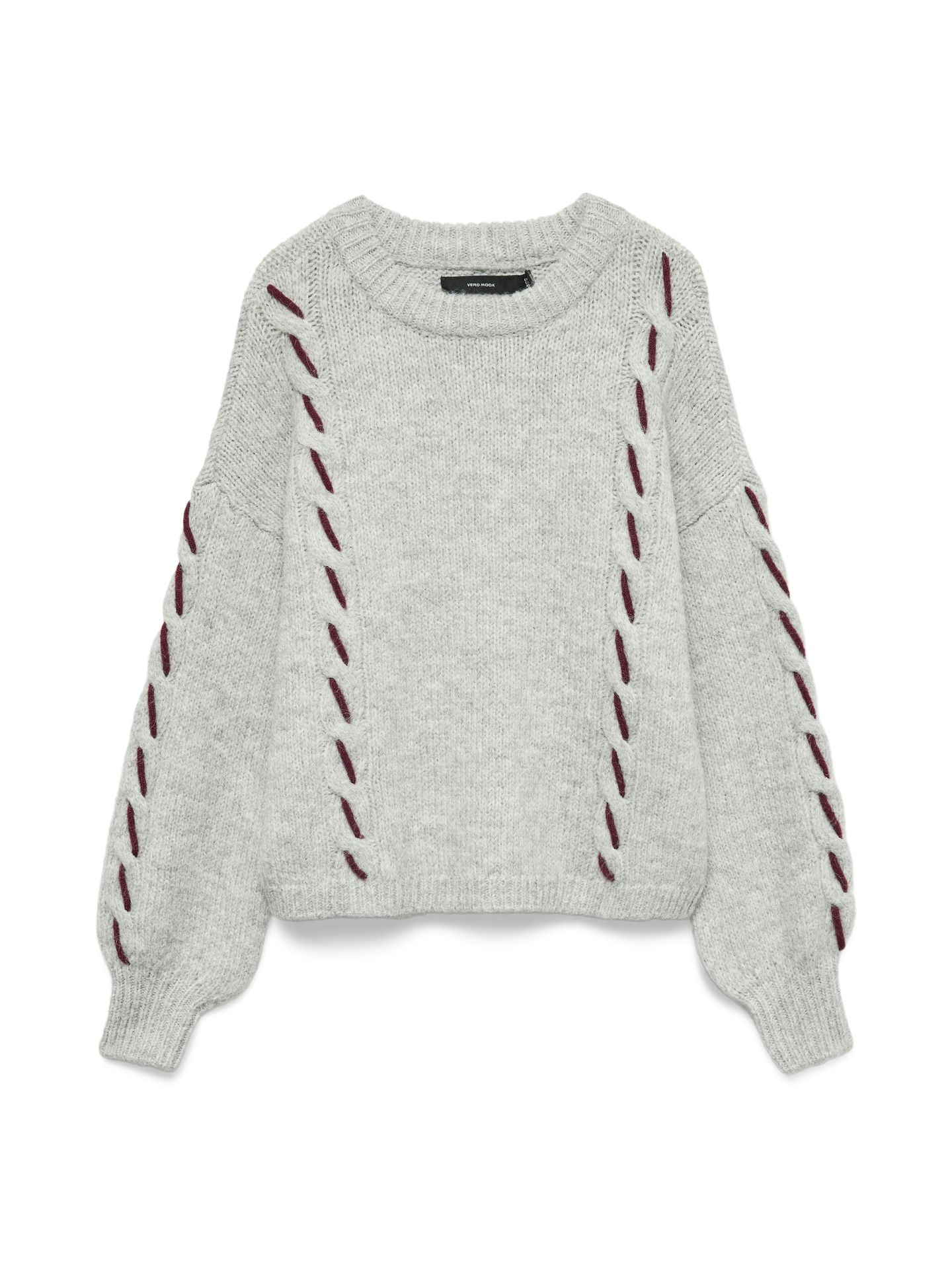 Vero Moda VMILINA LS O-NECK HANDSTITCH PULLOV Light Grey Melange/W. WINETASTING 2900159882046