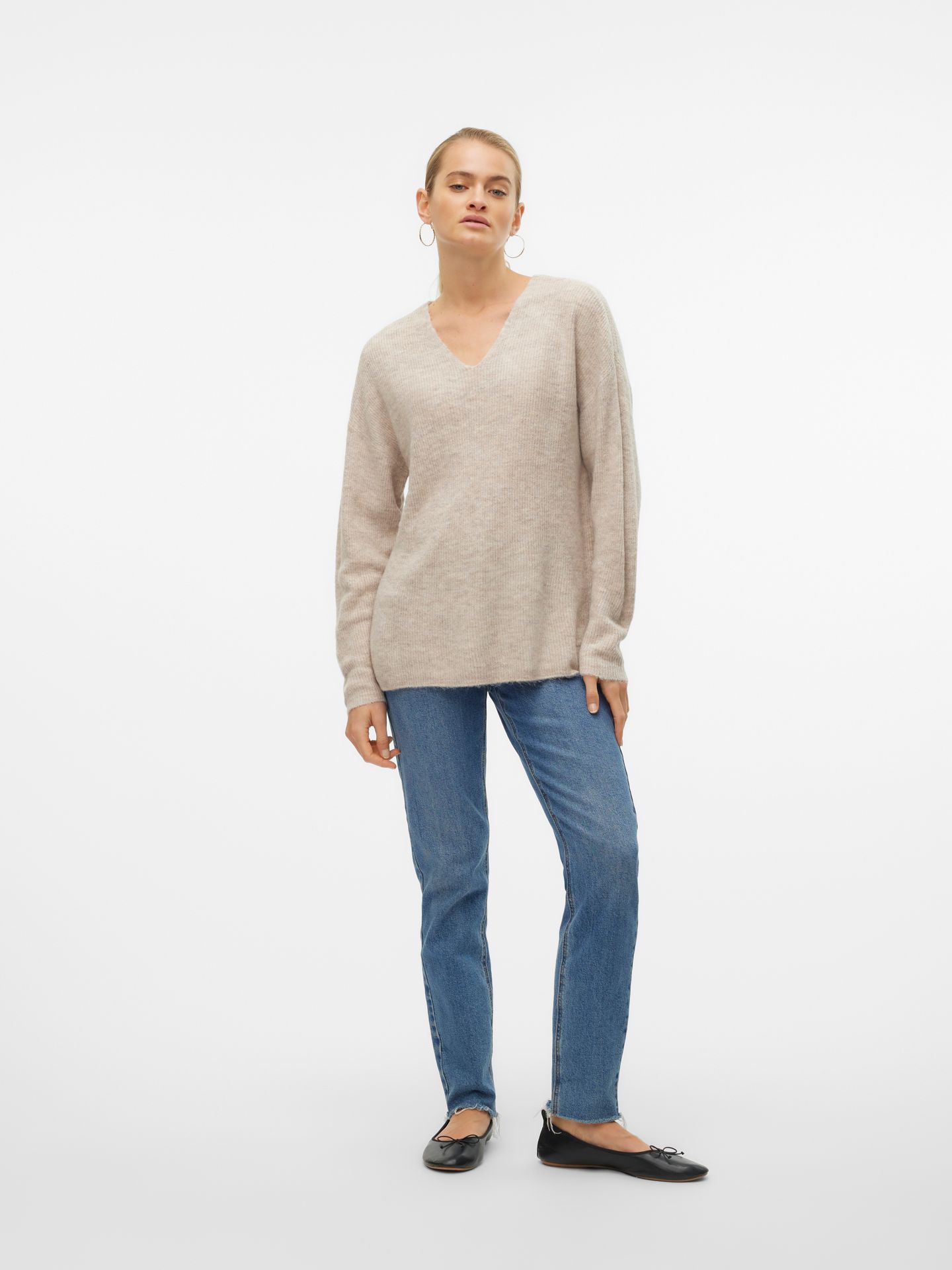 Vero Moda VMCREWLEFILE LS V-NECK BLOUSE NOOS Birch/Dicte 2900169542022