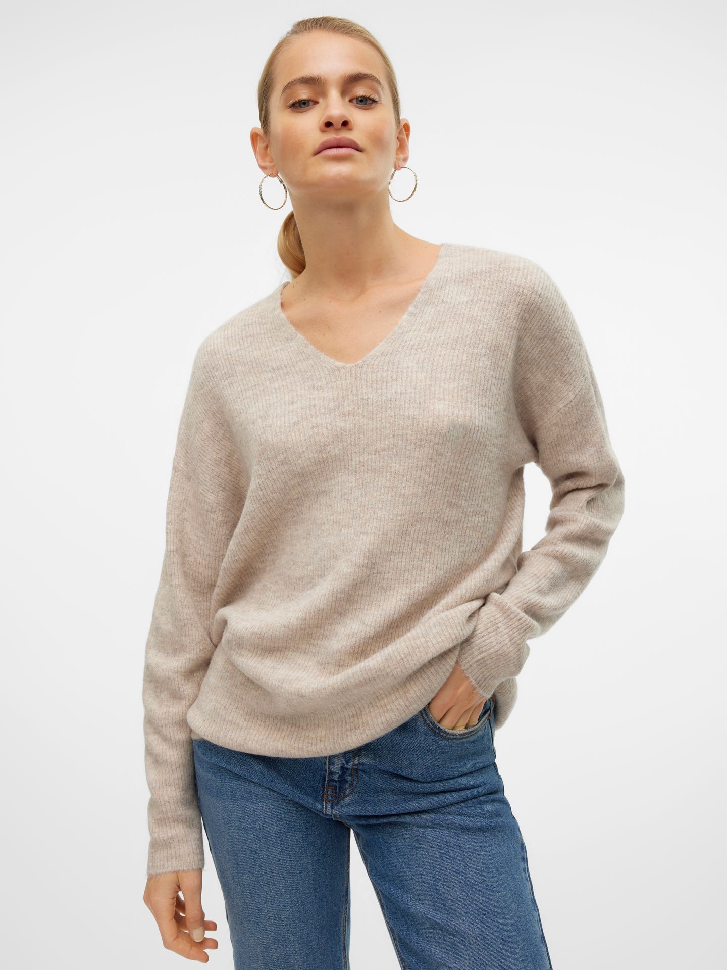 Vero Moda VMCREWLEFILE LS V-NECK BLOUSE NOOS Birch/Dicte 00114980-EKA26011400000164