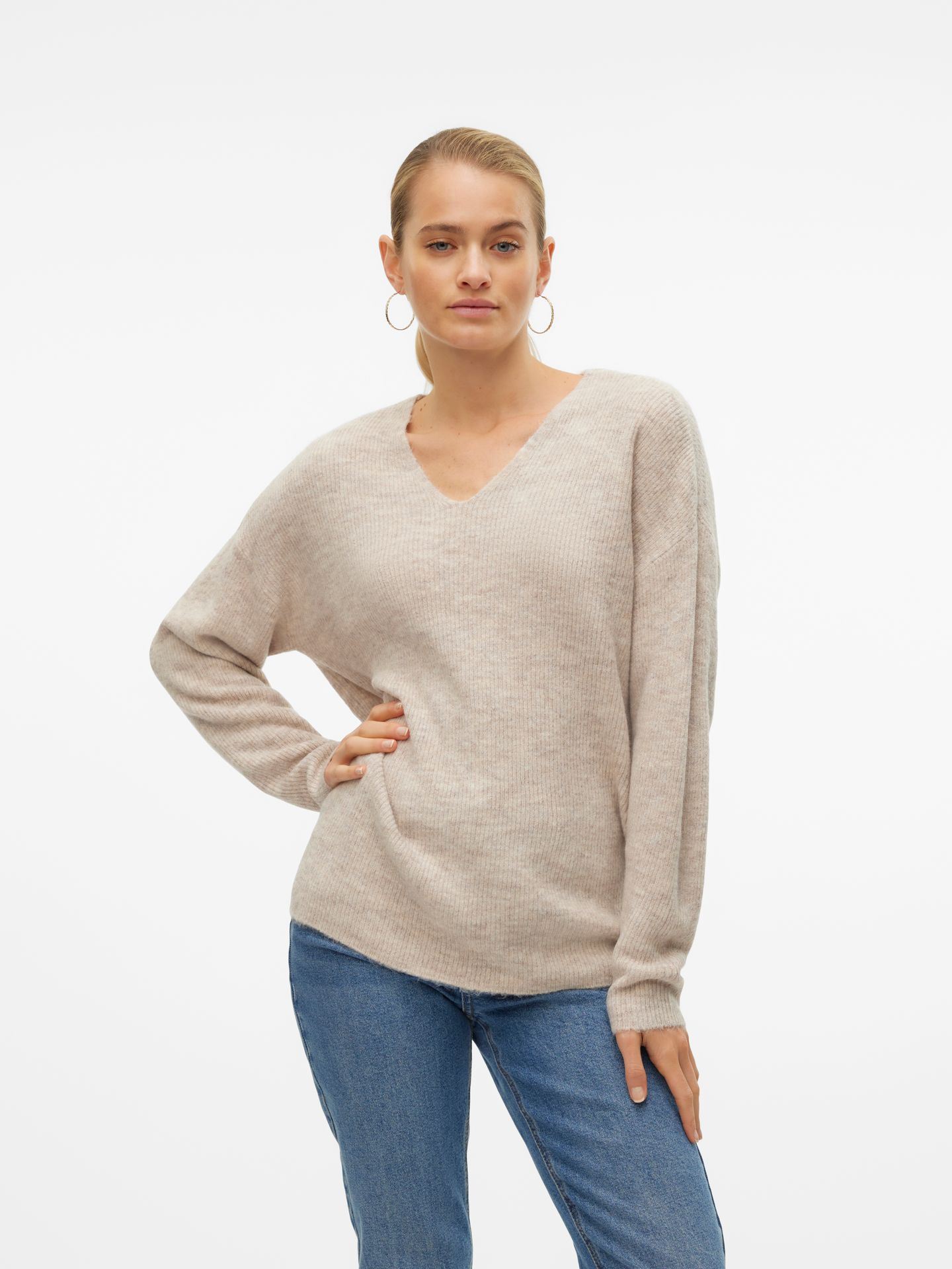Vero Moda VMCREWLEFILE LS V-NECK BLOUSE NOOS Birch/Dicte 2900169542022