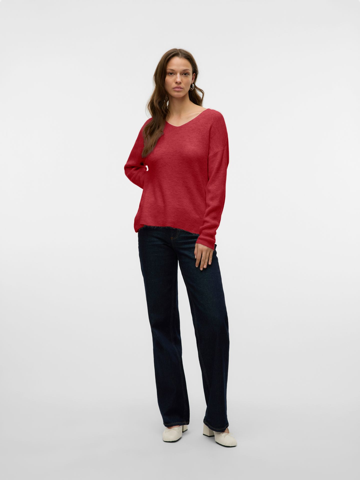 Vero Moda VMCREWLEFILE LS V-NECK BLOUSE NOOS Karanda Red/MELANGE 2900159885023 Vero Moda VMCREWLEFILE LS V-NECK BLOUSE NOOS Karanda Red/MELANGE 2900159885023