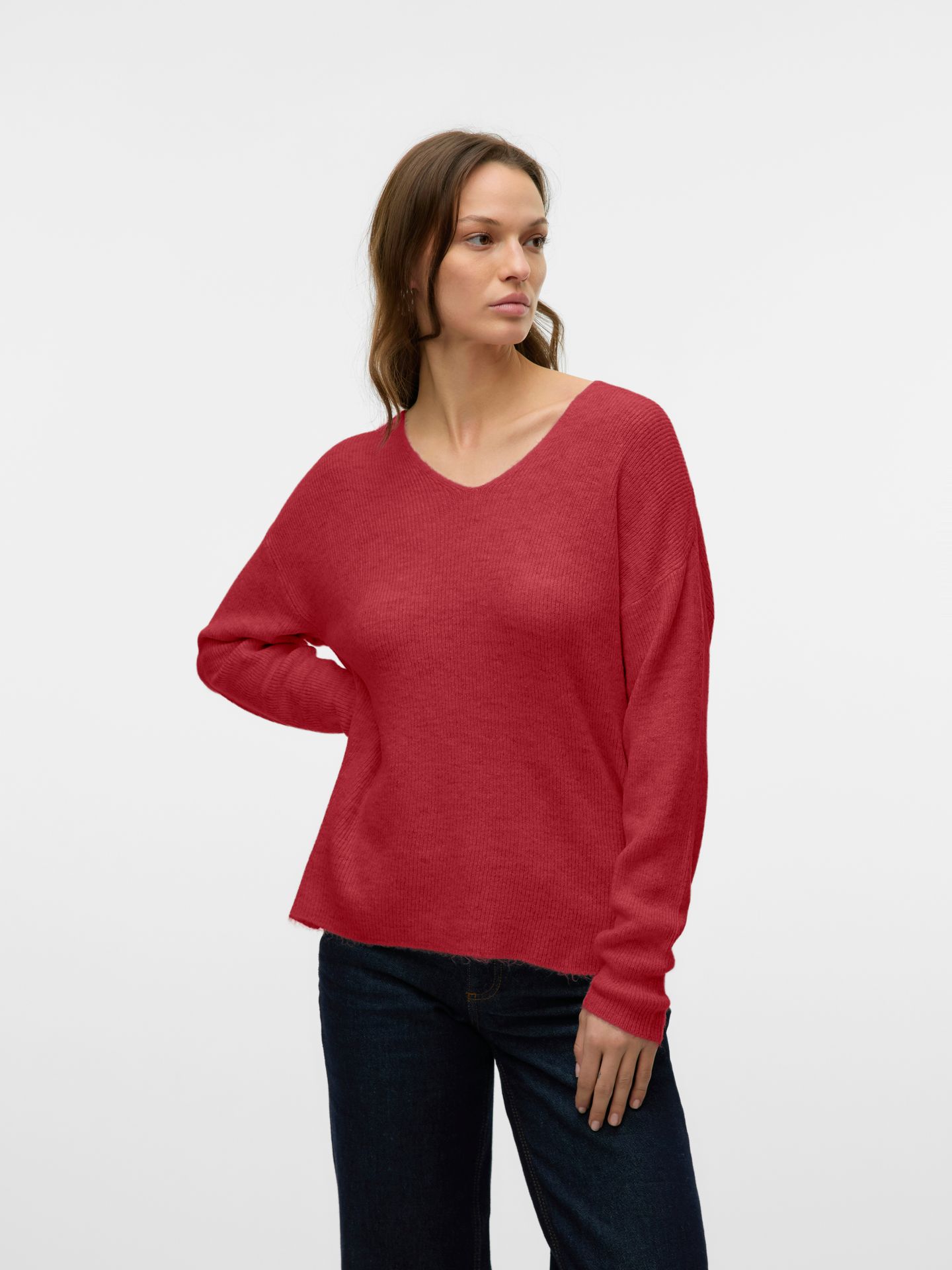 Vero Moda VMCREWLEFILE LS V-NECK BLOUSE NOOS Karanda Red/MELANGE 2900159885023 Vero Moda VMCREWLEFILE LS V-NECK BLOUSE NOOS Karanda Red/MELANGE 2900159885023