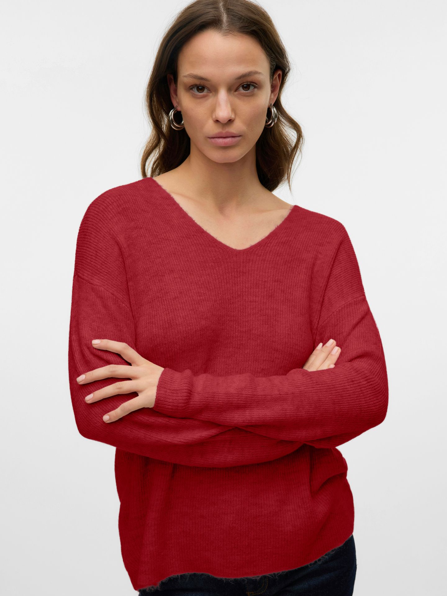 Vero Moda VMCREWLEFILE LS V-NECK BLOUSE NOOS Karanda Red/MELANGE 2900159885023 Vero Moda VMCREWLEFILE LS V-NECK BLOUSE NOOS Karanda Red/MELANGE 2900159885023