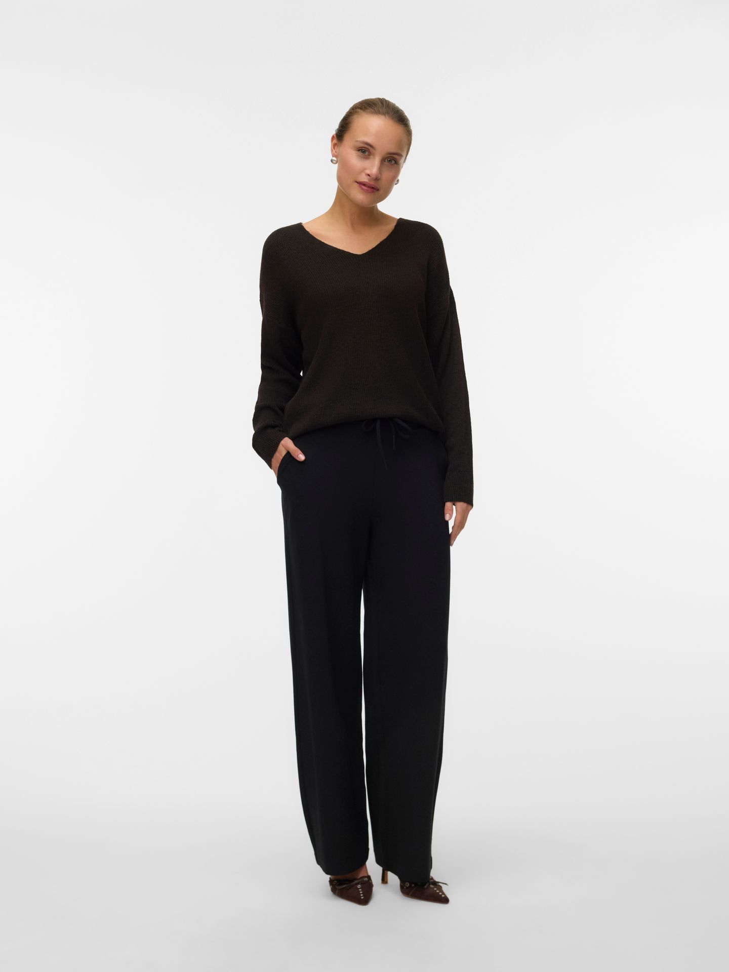 Vero Moda VMCREWLEFILE LS V-NECK BLOUSE NOOS Chocolate Torte/W. MELANGE 00114980-EKA26011400003151