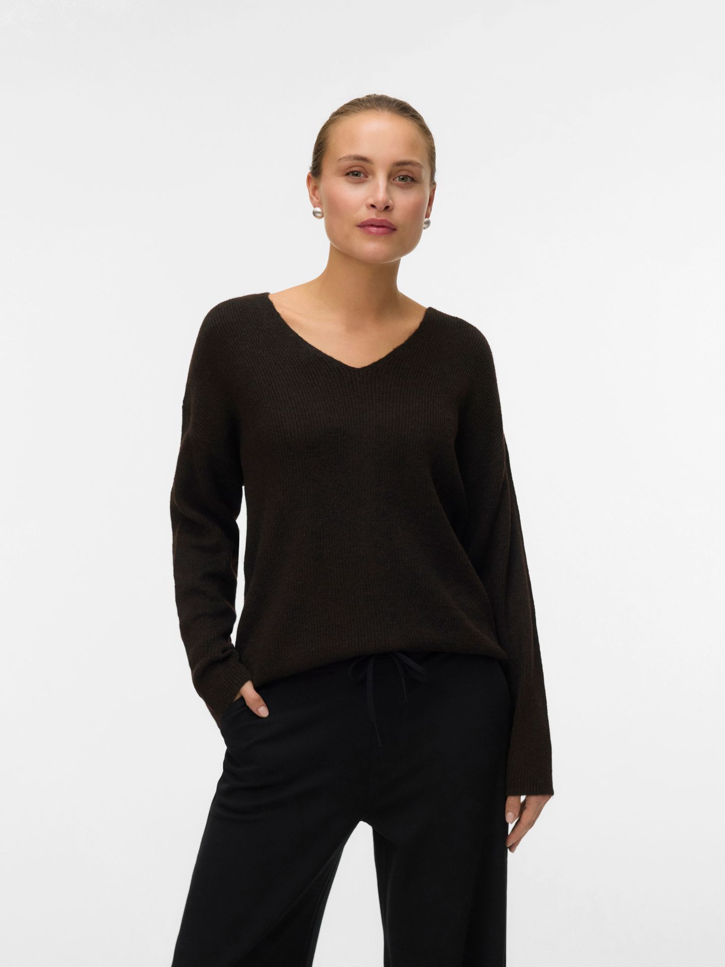 Vero Moda VMCREWLEFILE LS V-NECK BLOUSE NOOS Chocolate Torte/W. MELANGE 00114980-EKA26011400003151