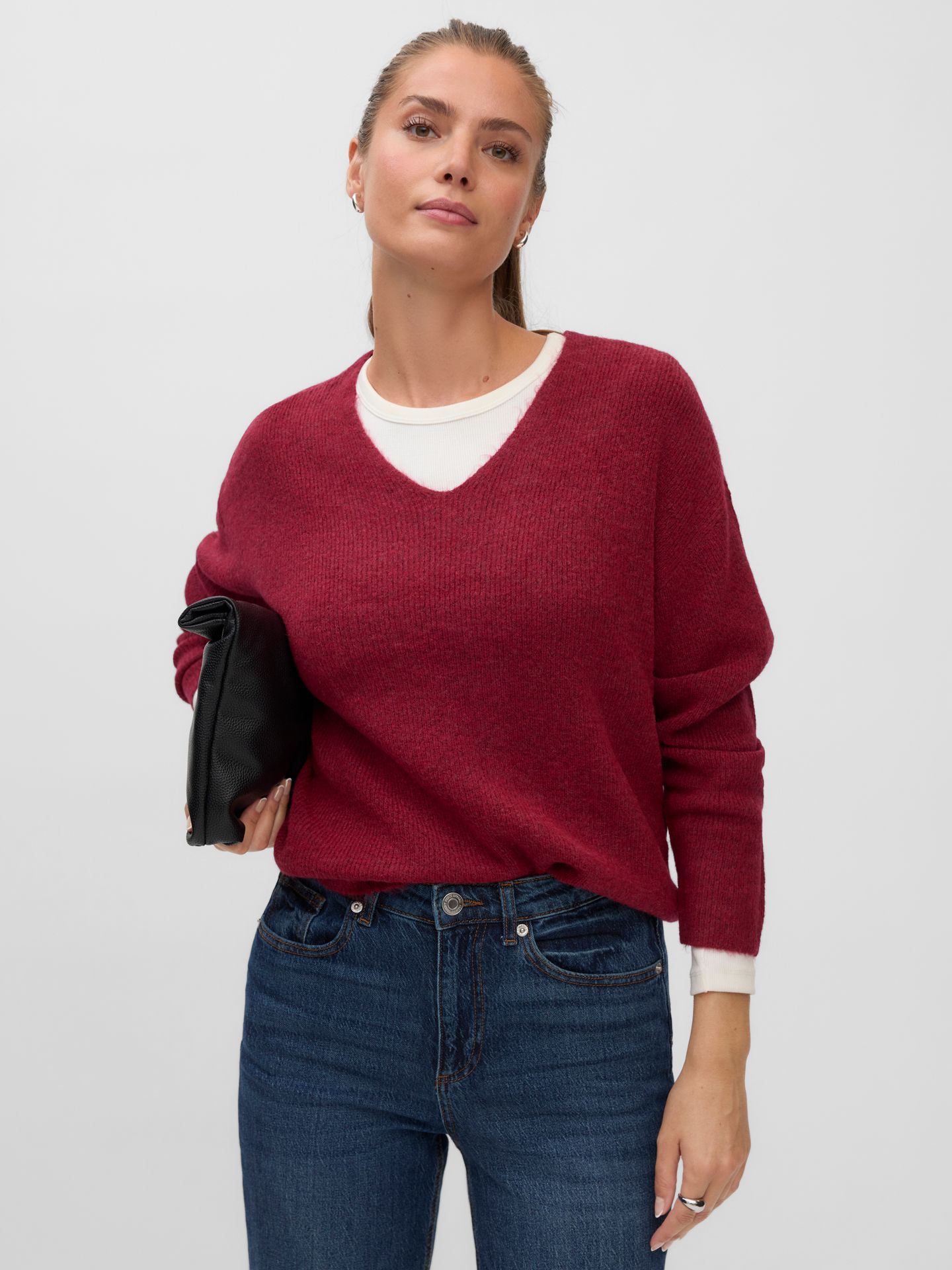 Vero Moda VMCREWLEFILE LS V-NECK BLOUSE NOOS Biking Red/MELANGE 00114980-EKA26011400003733