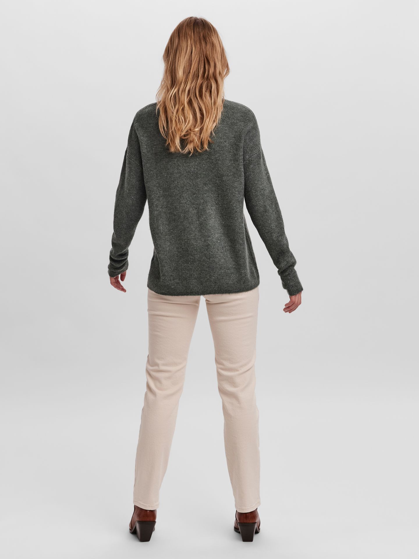 Vero Moda VMCREWLEFILE LS V-NECK BLOUSE NOOS Balsam Green/MELANGE 2900169541049