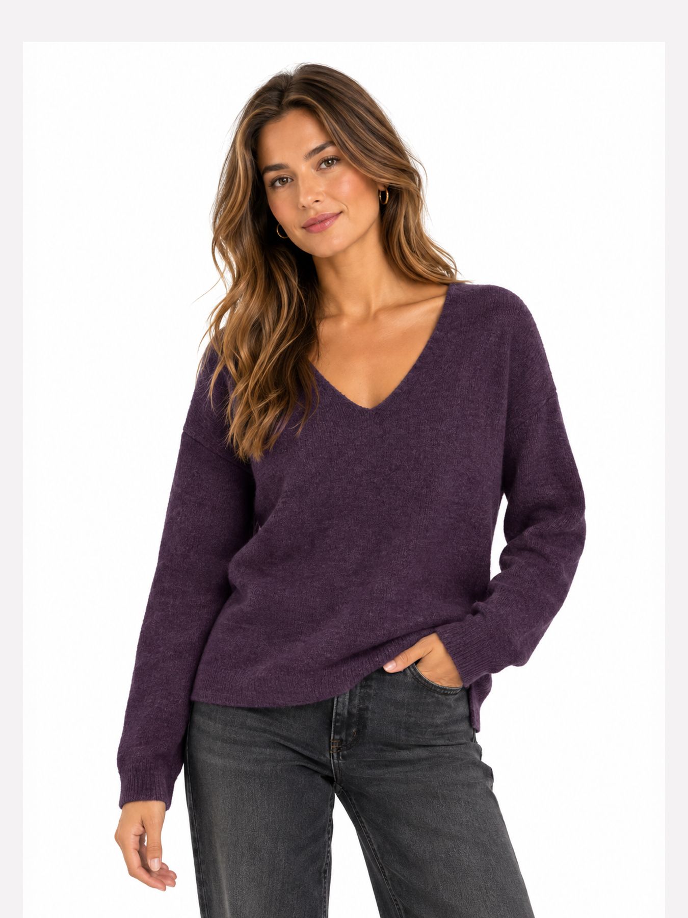 Vero Moda VMCREWLEFILE LS V-NECK BLOUSE NOOS Sweet Grape/W. ELDERBERRY + SILVER 00114980-EKA26011400003773
