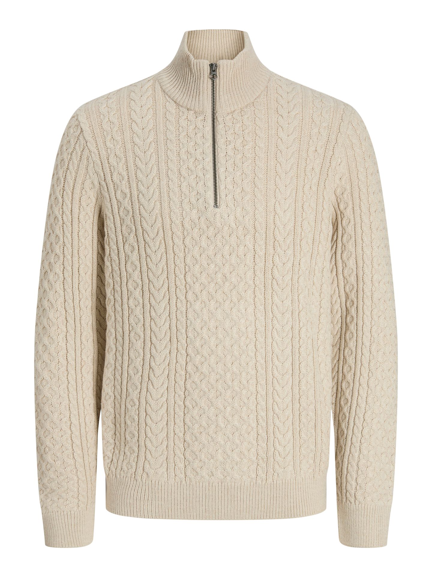 Jack & Jones JPRBLUSEAN KNIT CABLE HALF ZIP SN Silver Lining/White Print 00114981-EKA26011400003009
