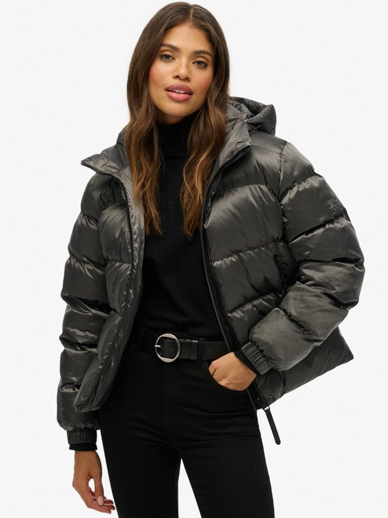 Superdry Hooded luxe sports puffer Black Sheen 00115024-H4N
