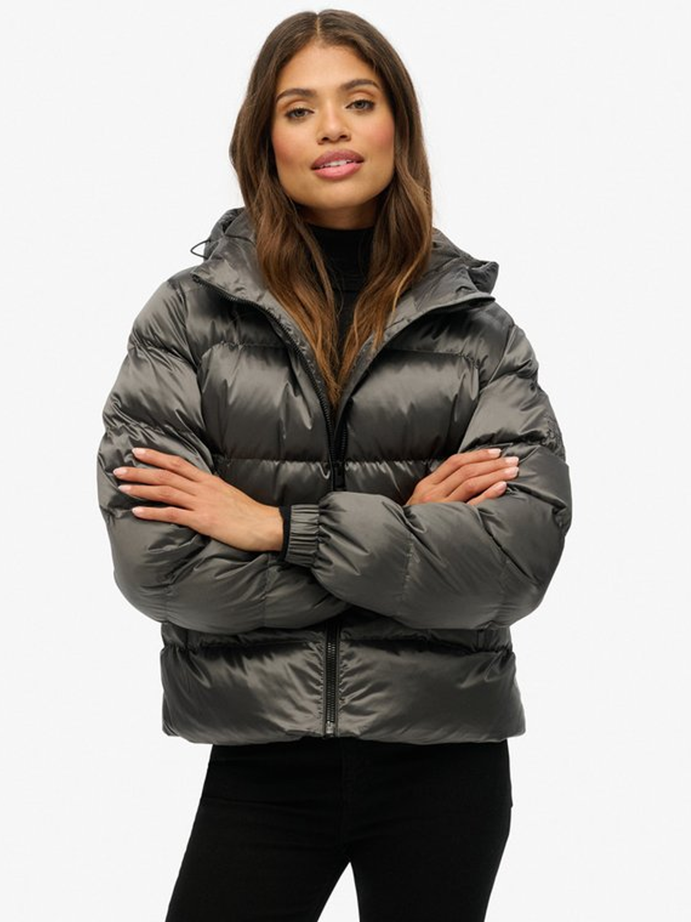 Superdry Hooded luxe sports puffer Black Sheen 2900159967040