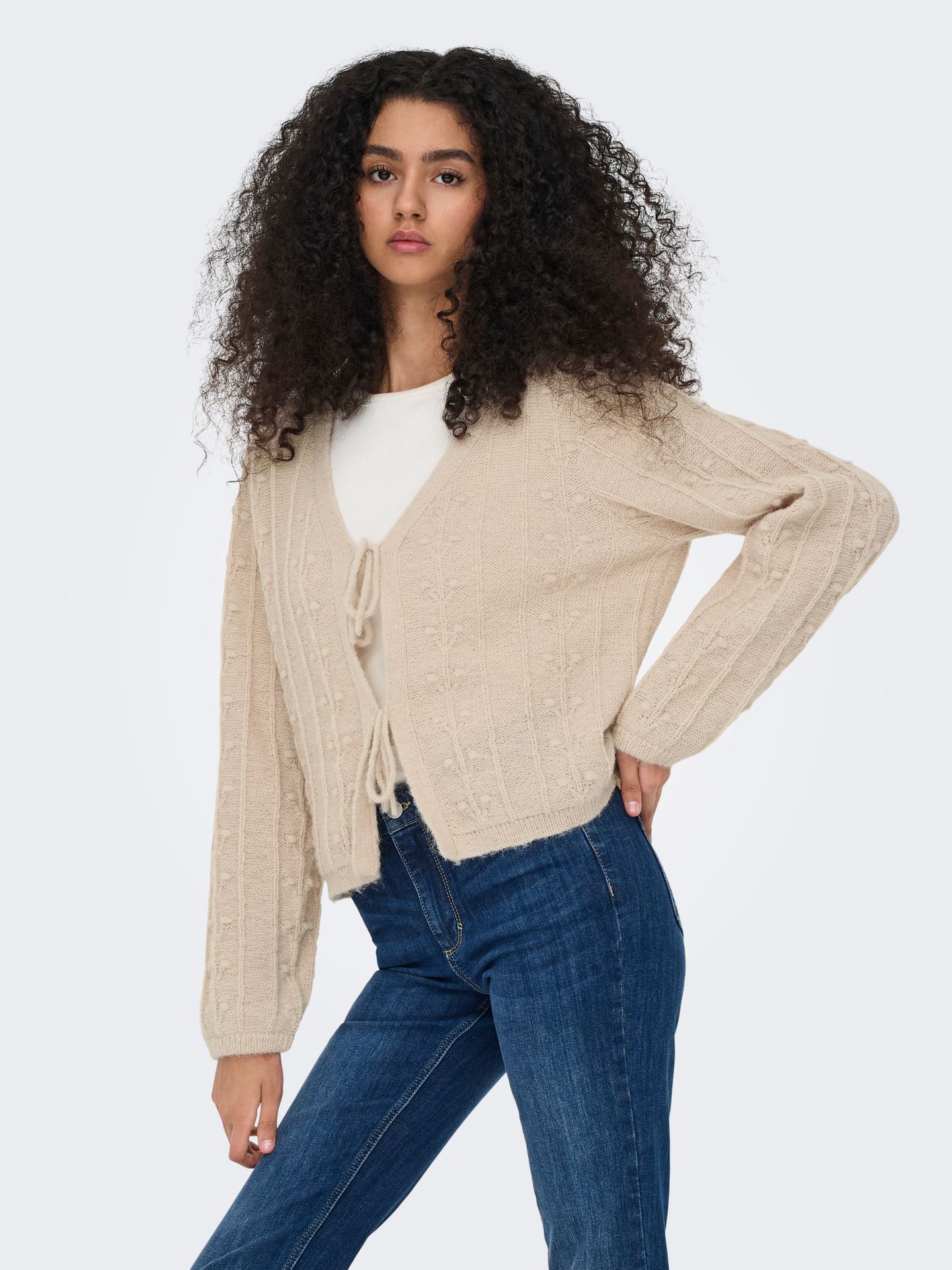 Only JDYSIGRID LIFE L/S TIE CARDIGAN KNT Cement 00115040-EKA26011400003107