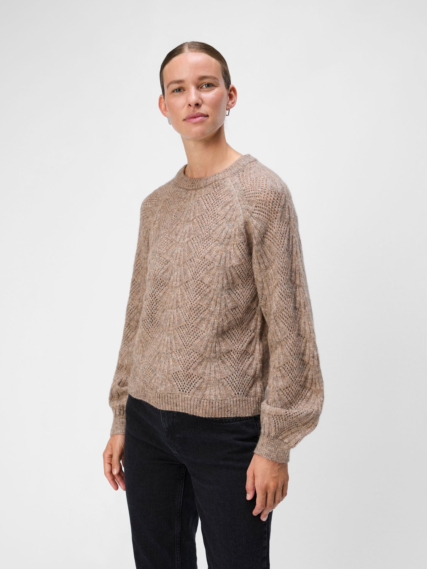 Object OBJFLORA RE L/S KNIT PULLOVER NOOS Desert Taupe/COL 00115041-EKA22000400000115