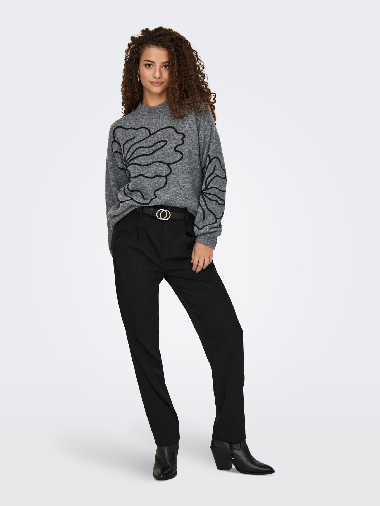 Only JDYJELLA L/S FLOWER PULLOVER KNT NO Dark Grey Melange 2900170092028