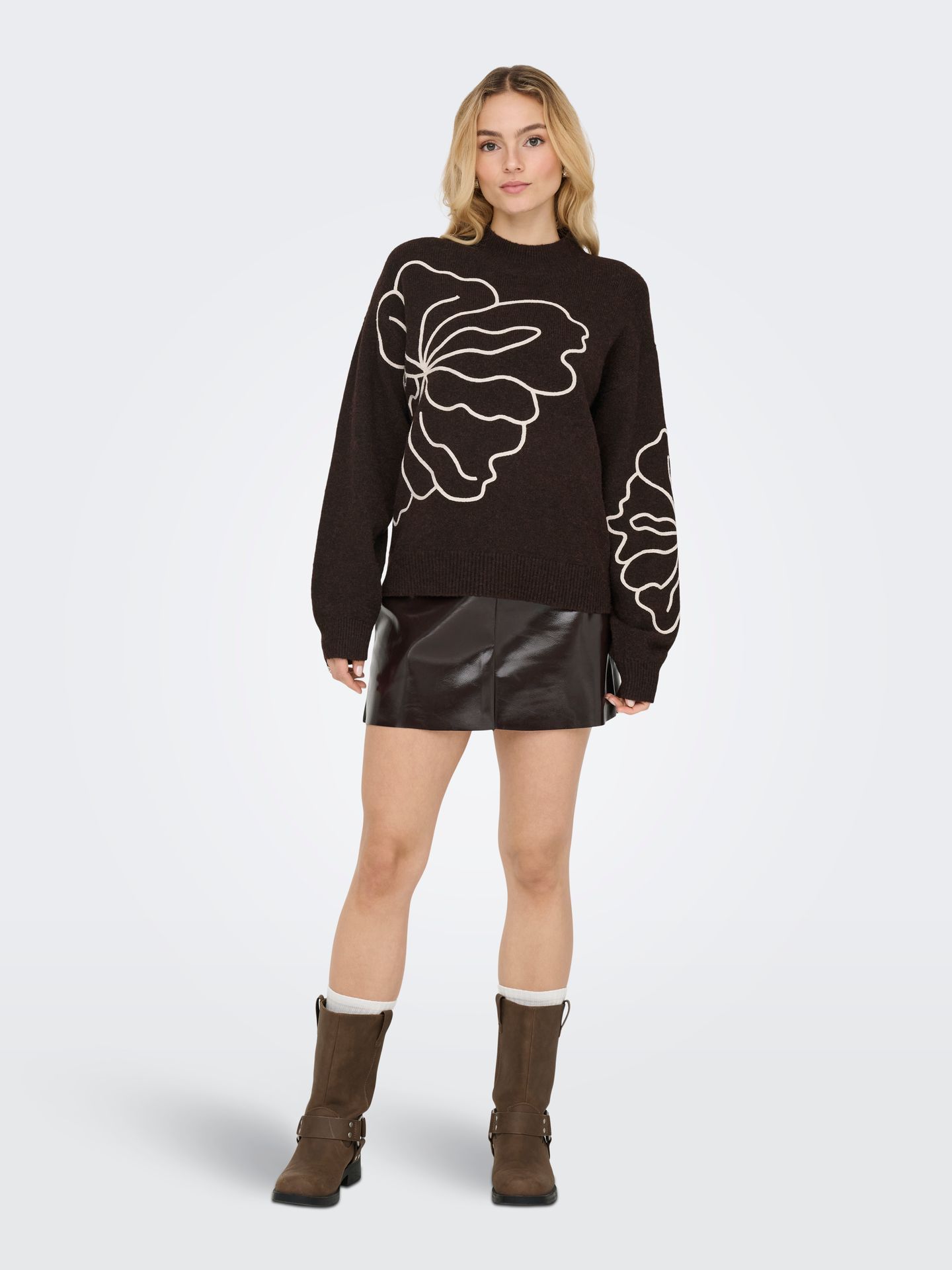 Only JDYJELLA L/S FLOWER PULLOVER KNT NO Chocolate Torte/W. PUMICE STONE EMB 2900170093063