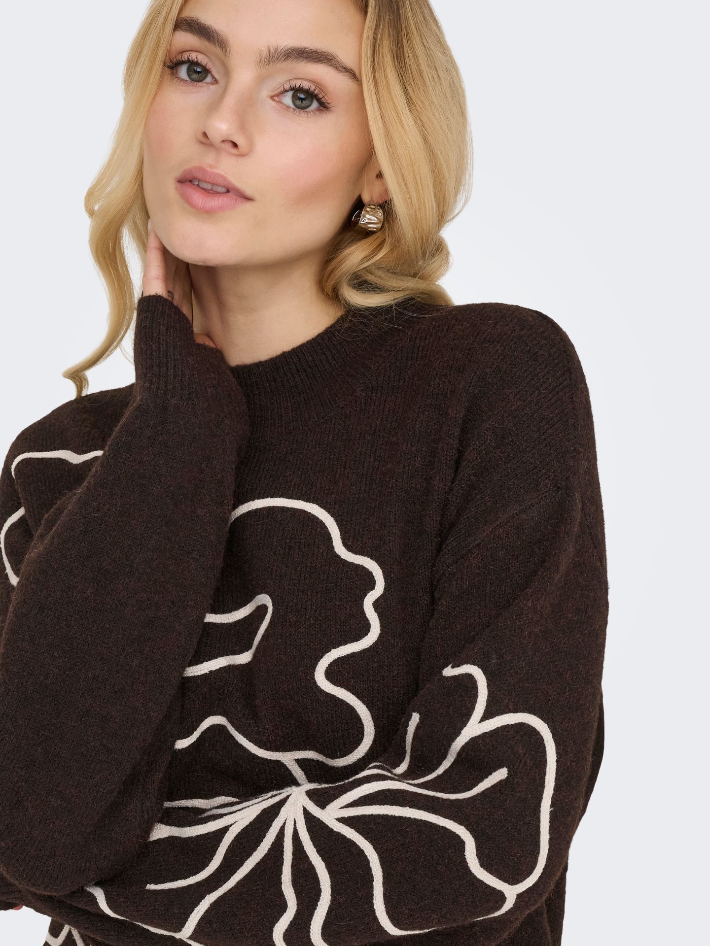 Only JDYJELLA L/S FLOWER PULLOVER KNT NO Chocolate Torte/W. PUMICE STONE EMB 2900170093063