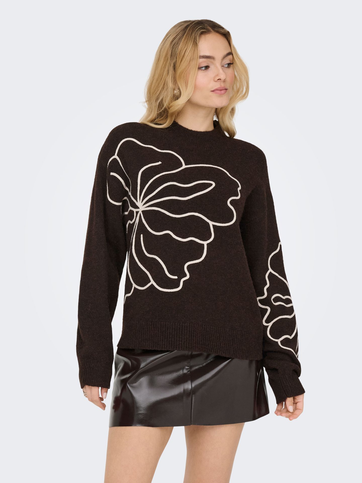 Only JDYJELLA L/S FLOWER PULLOVER KNT NO Chocolate Torte/W. PUMICE STONE EMB 2900170093063
