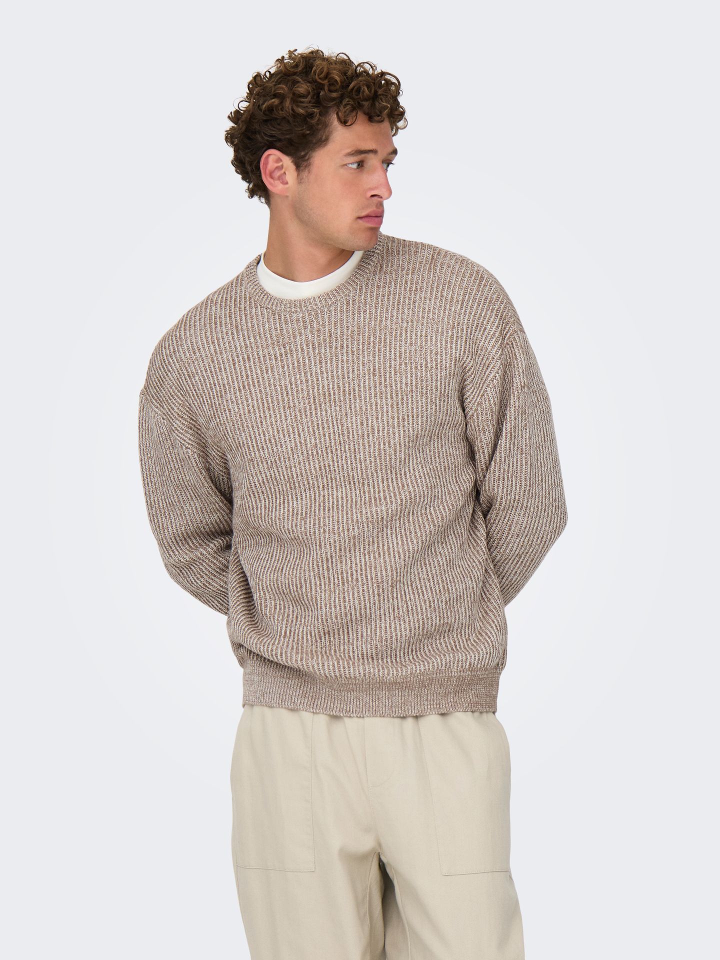 Only & Sons ONSJOE RLX CREW KNIT Cloud Dancer/SILVER LINING + DESERT 2900160242020