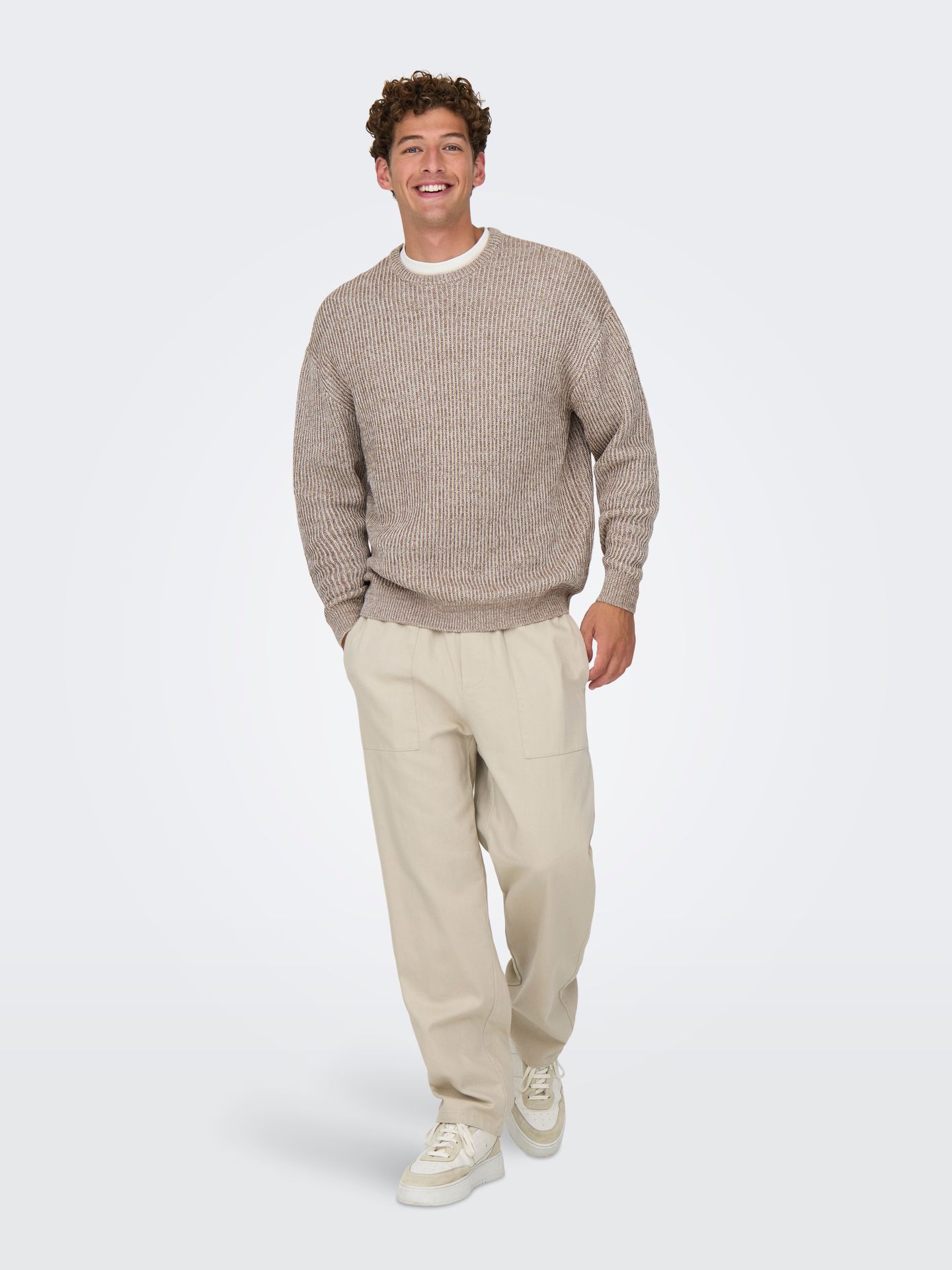 Only & Sons ONSJOE RLX CREW KNIT Cloud Dancer/SILVER LINING + DESERT 2900160242044 Only & Sons ONSJOE RLX CREW KNIT Cloud Dancer/SILVER LINING + DESERT 2900160242044