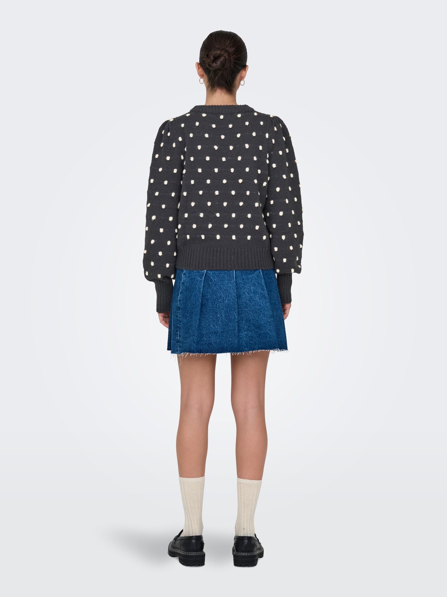 JDY JDYSIGRID LIFE L/S ON PUFF PULL KNT Dark Grey Melange/Cloud Dancer 2900160269010